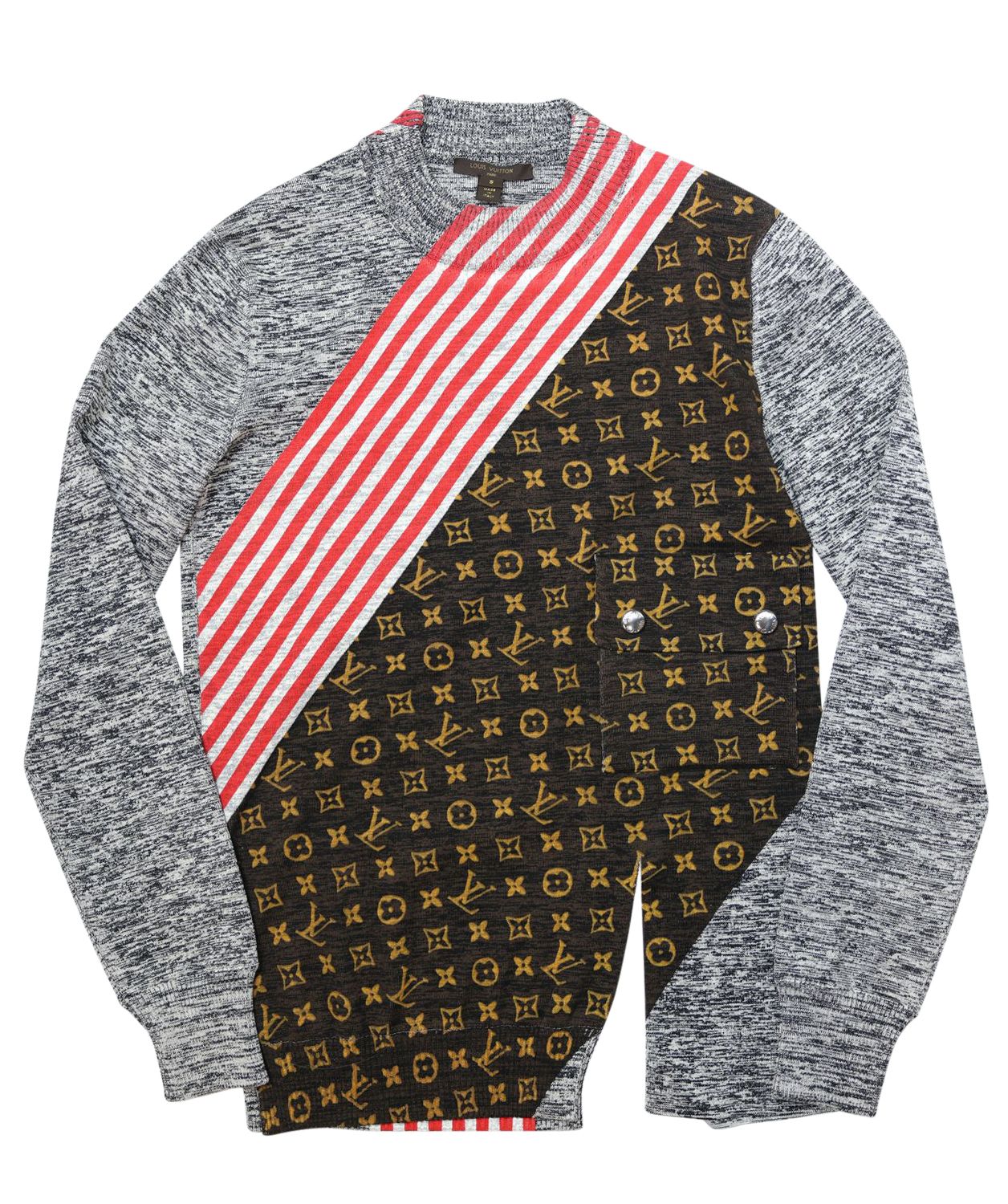 Louis Vuitton Louis Vuitton Striped Monogram Sweater Size Small, Black, White, Red and Brown Silk Blend, Preowned WA001