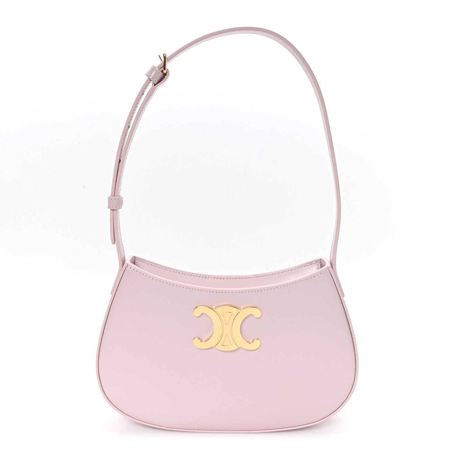 Celine Shiny Calfskin Medium Tilly Triomphe Shoulder Bag Bleached Pink