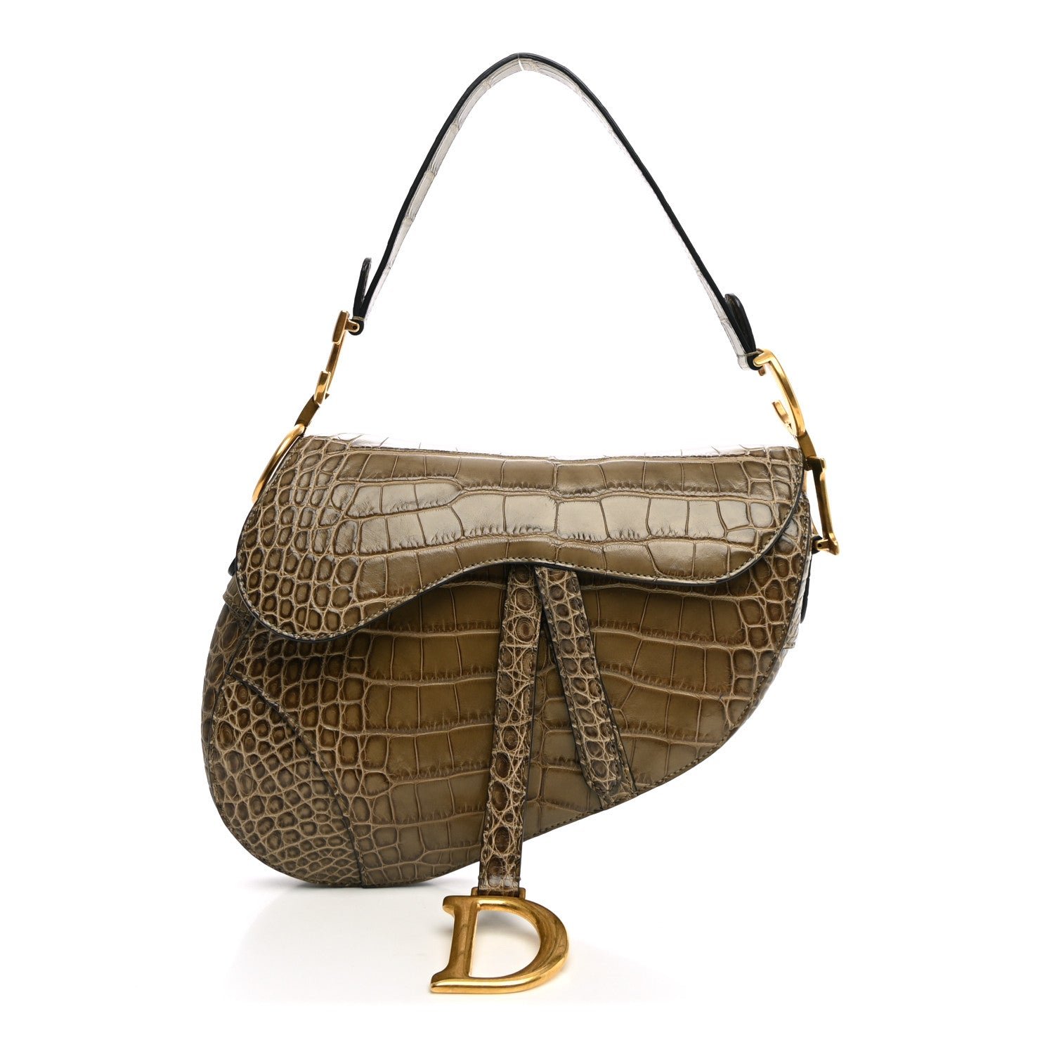 Christian Dior Alligator Saddle Bag Green