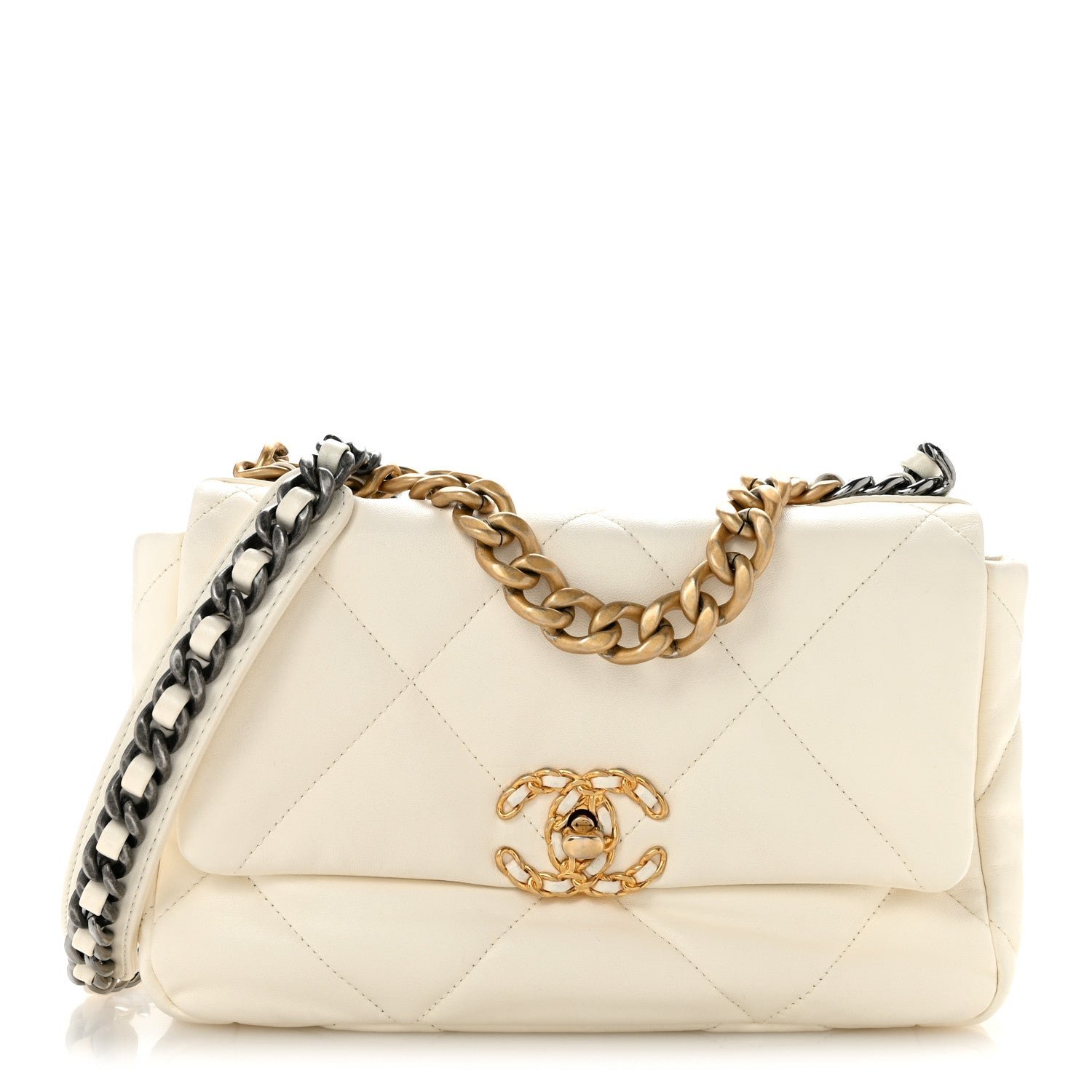 Chanel Lambskin Quilted Medium Chanel 19 Flap White