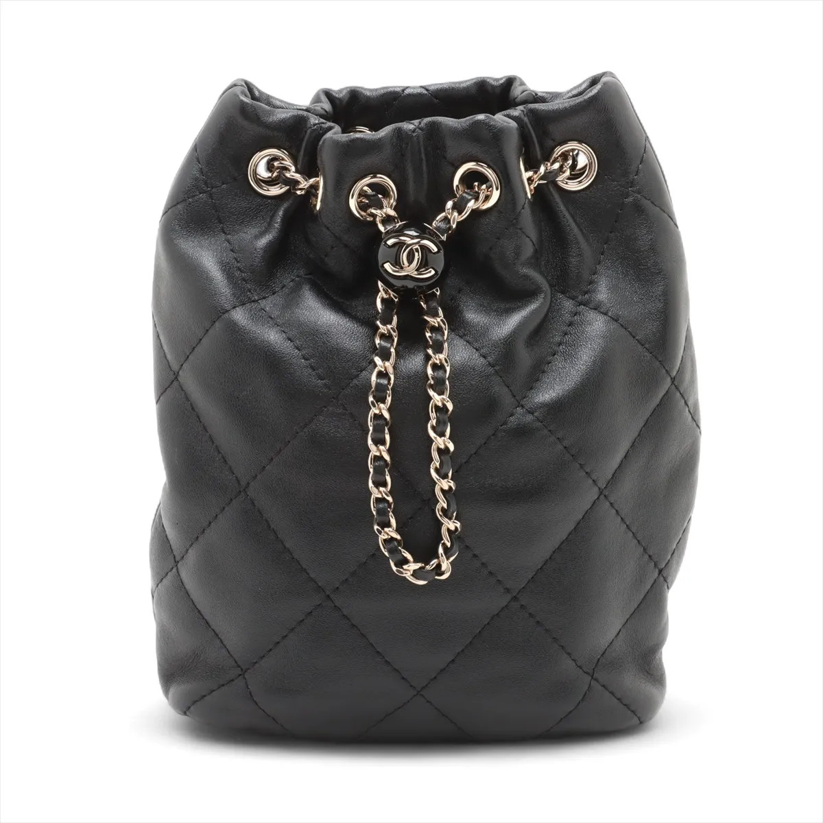 Chanel Matelasse Lambskin Chain Backpack Purse Black Gold Metal Fittings random
