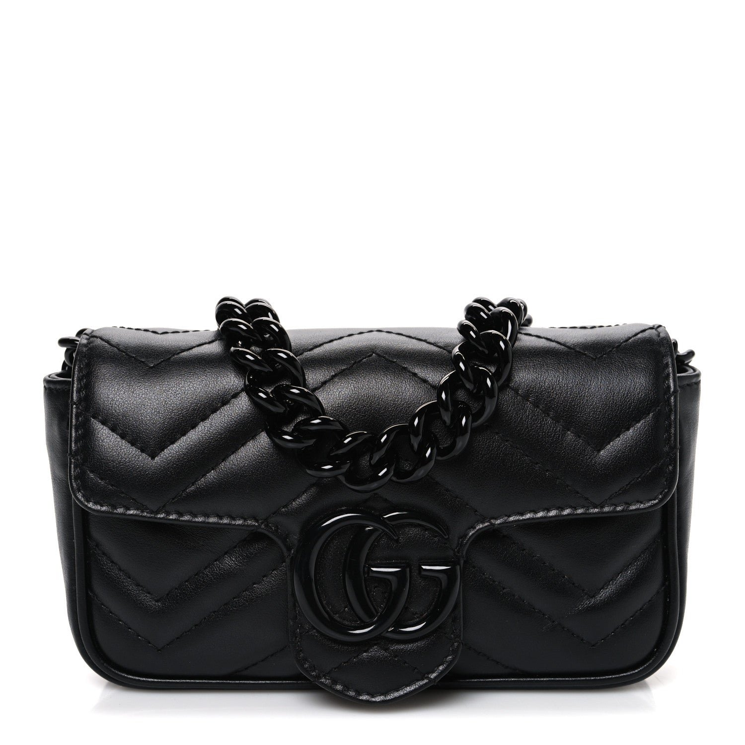 Gucci Calfskin Matelasse Monochrome GG Marmont Chain Belt Bag Black
