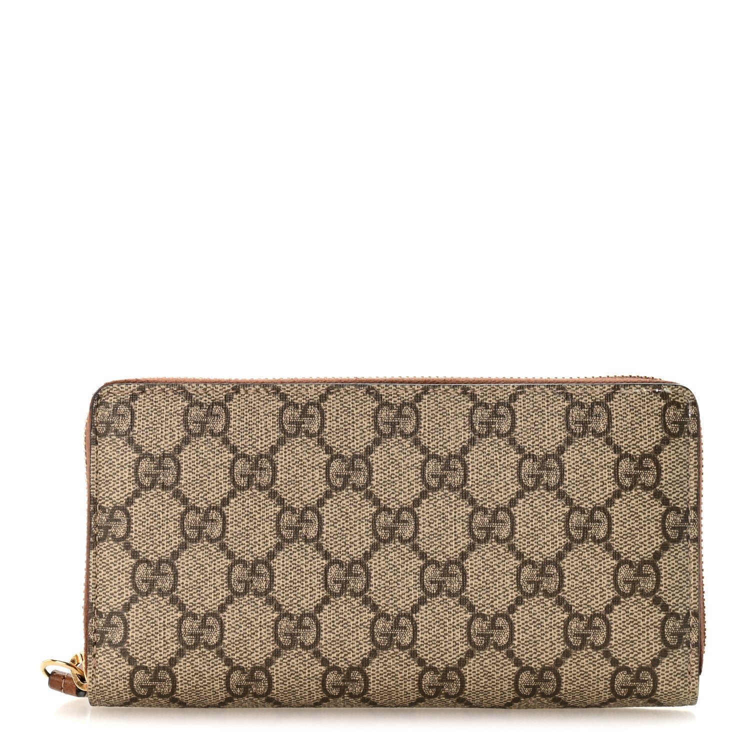 Gucci GG Supreme Monogram Cuoio Toscano Zip Around Wallet Beige Ebony Cuir