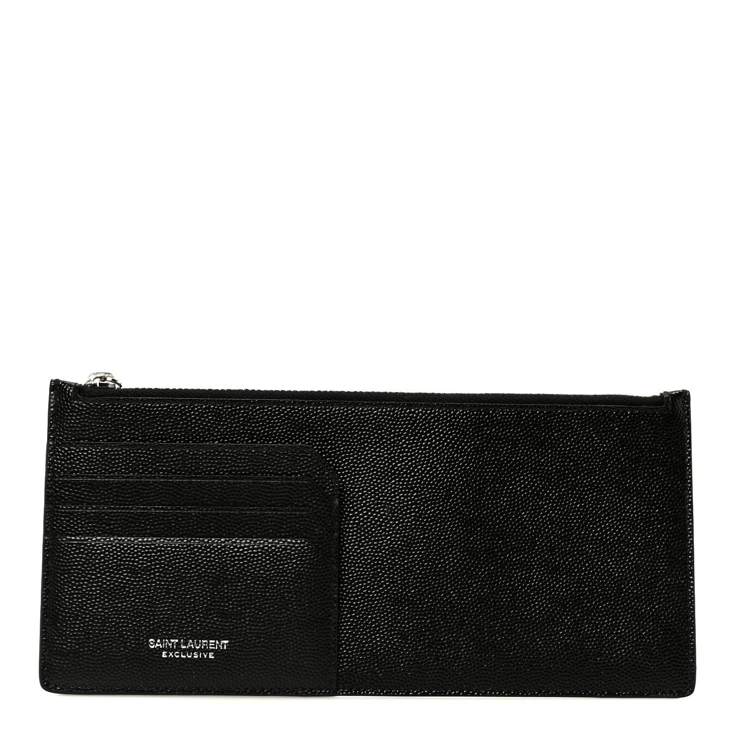 Saint Laurent Grained Calfskin Zip Pouch Tech Card Holder Black