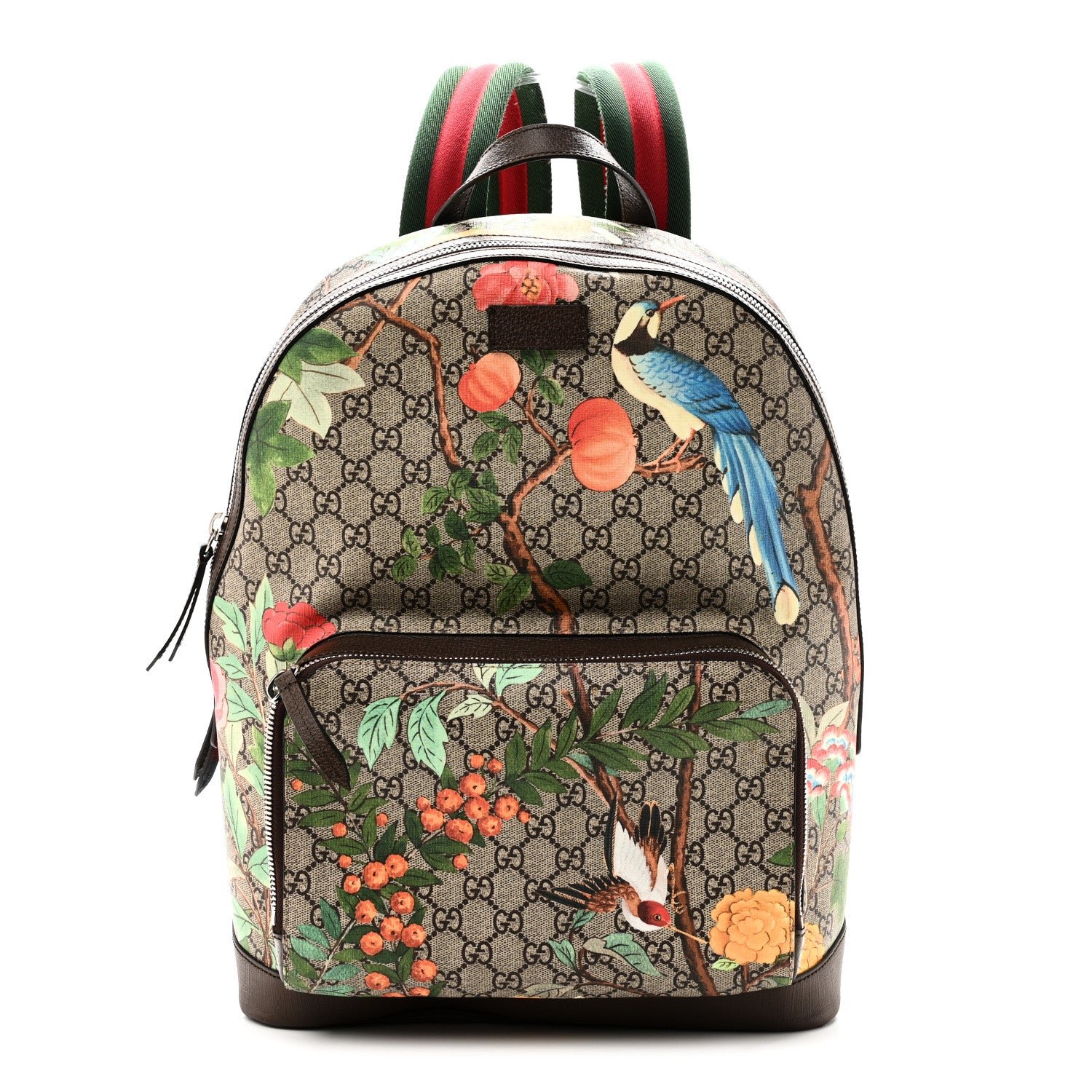 Gucci GG Supreme Monogram Tian Web Small Day Backpack Beige Multicolor New Acero