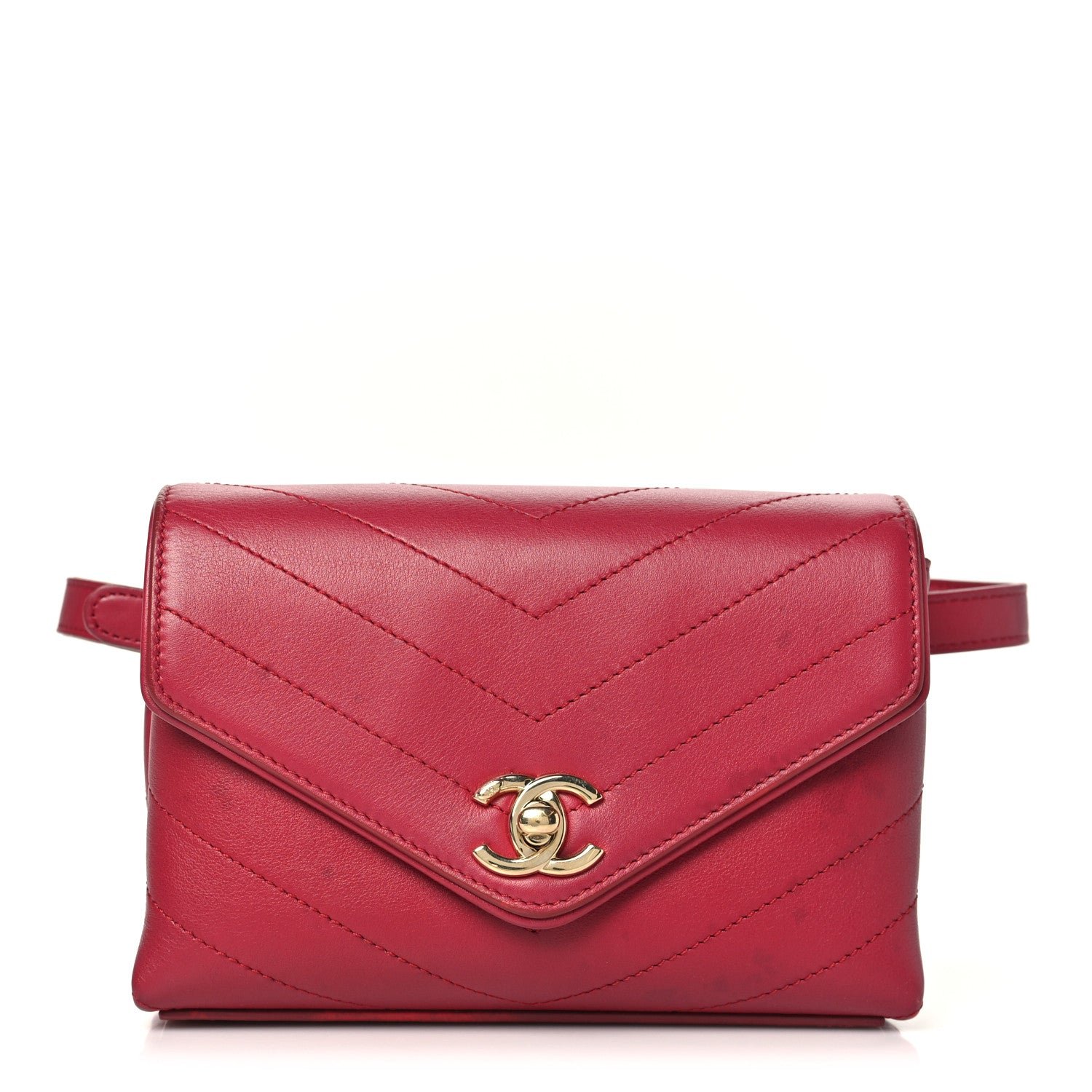 Chanel Calfskin Chevron Stitched Coco Waist Bag Red