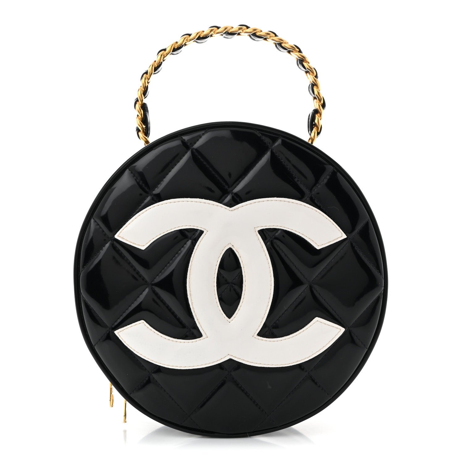 Chanel Patent CC Round Vanity Case Black