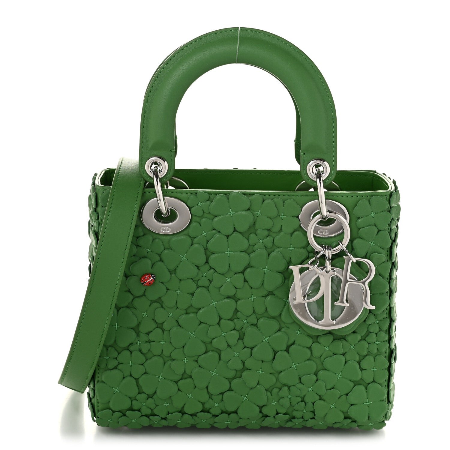 Christian Dior Lambskin Clover Allover Embroidered Mini Lady Dior Lucky Green