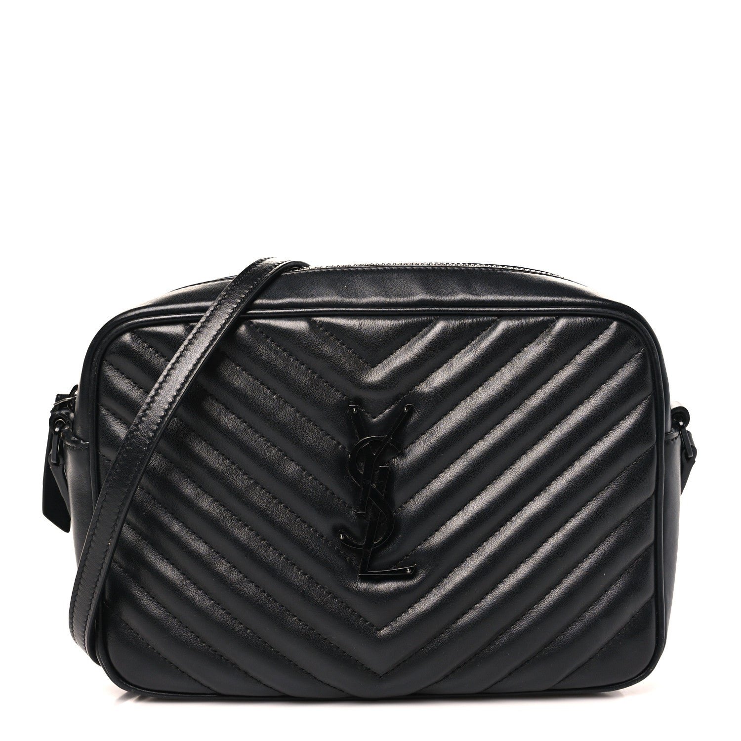 Saint Laurent Calfskin Matelasse Monogram Monochrome Lou Camera Bag Black