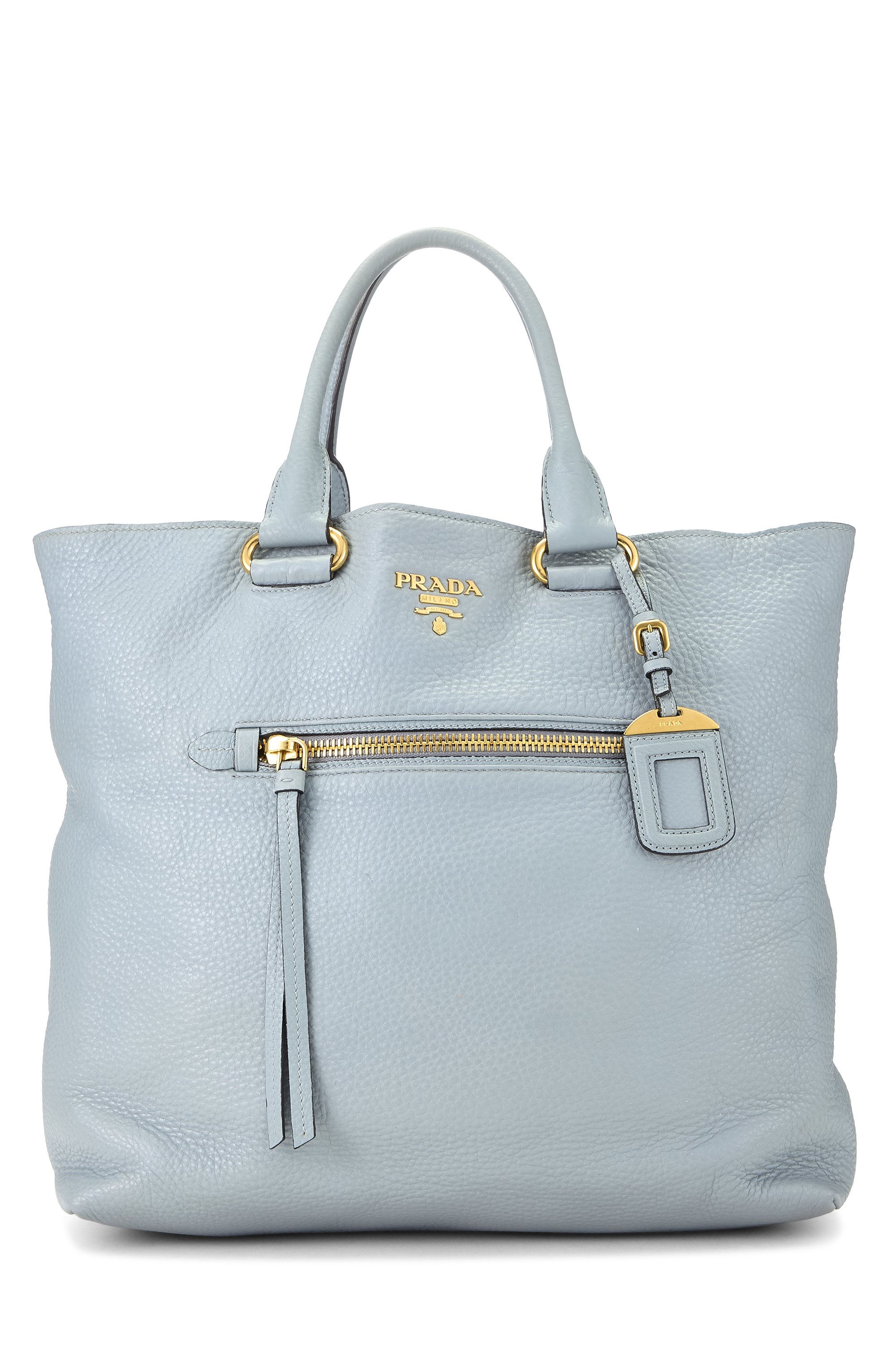Prada Blue Vitello Daino Convertible Tote Large