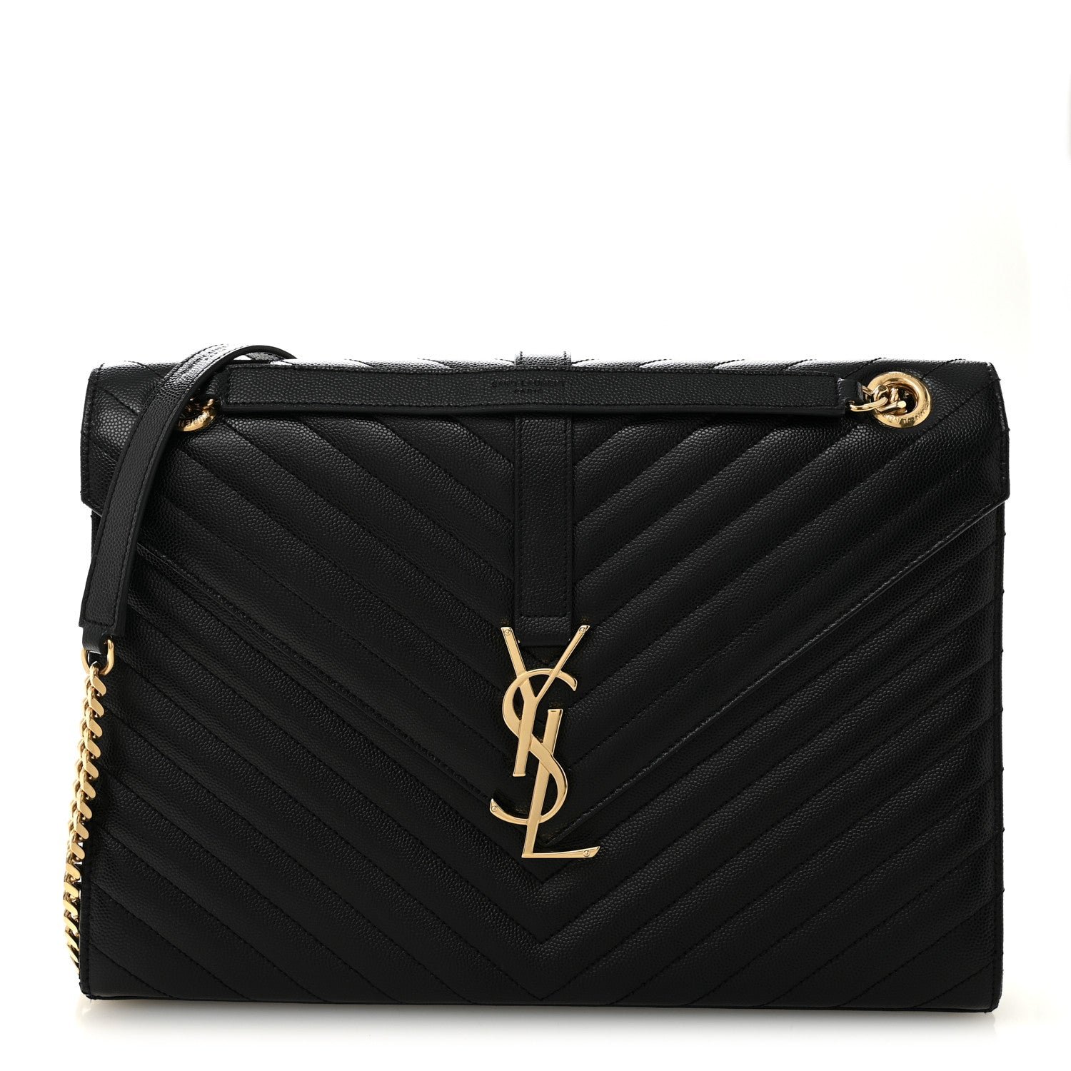 Saint Laurent Grain De Poudre Matelasse Chevron Large Monogram Satchel Black