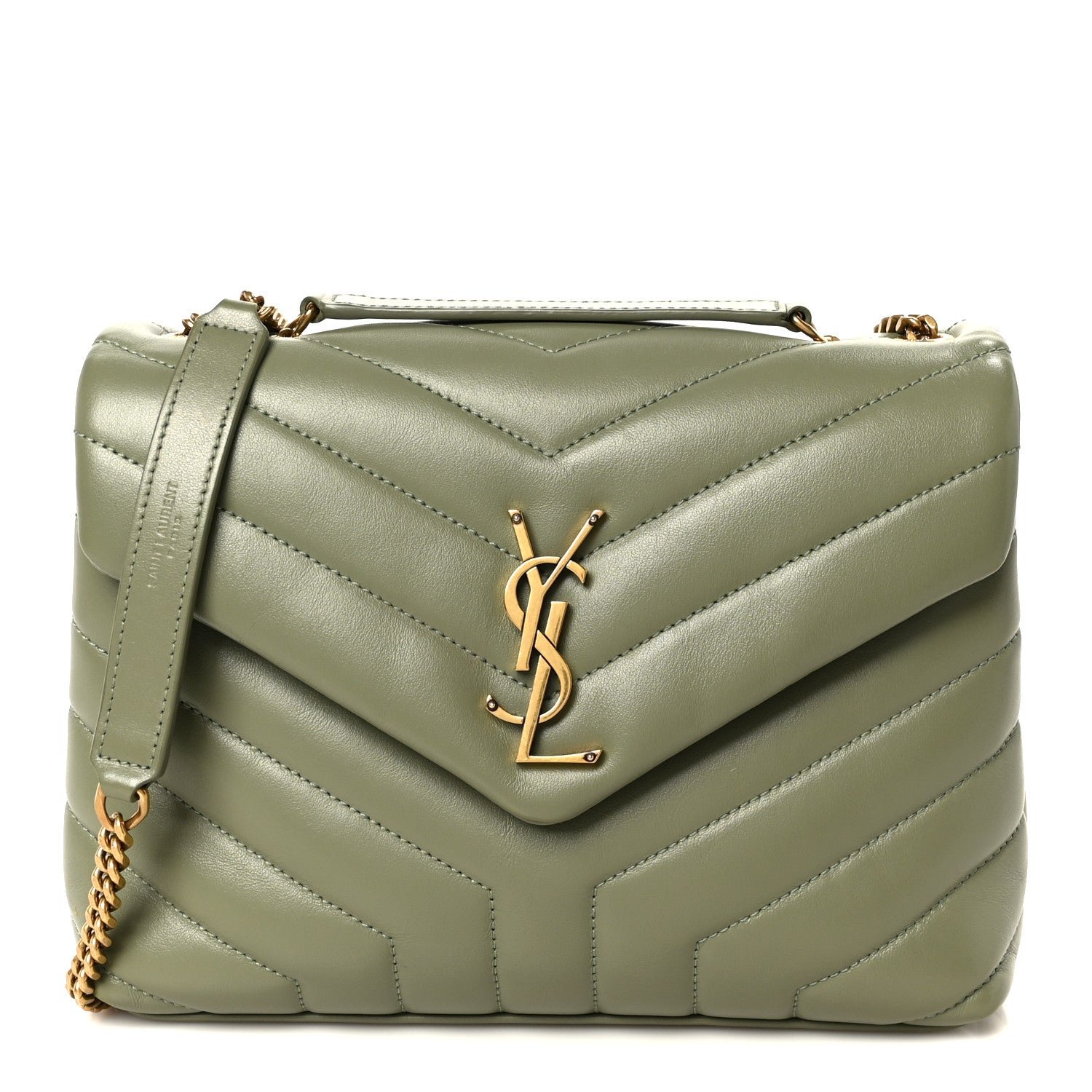 Saint Laurent Calfskin Y Quilted Monogram Small Loulou Chain Satchel Light Sage