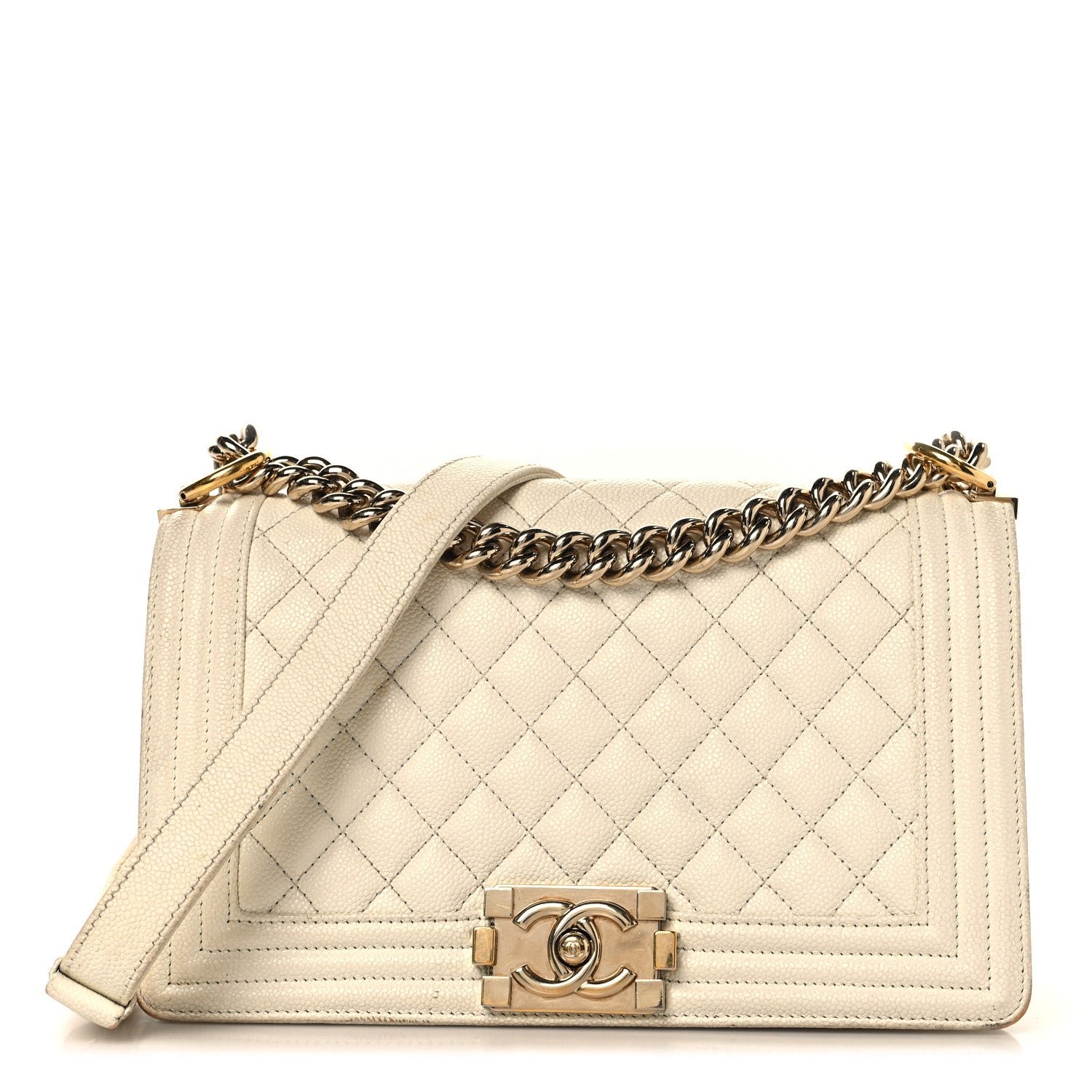 Chanel Caviar Quilted Medium Boy Flap White