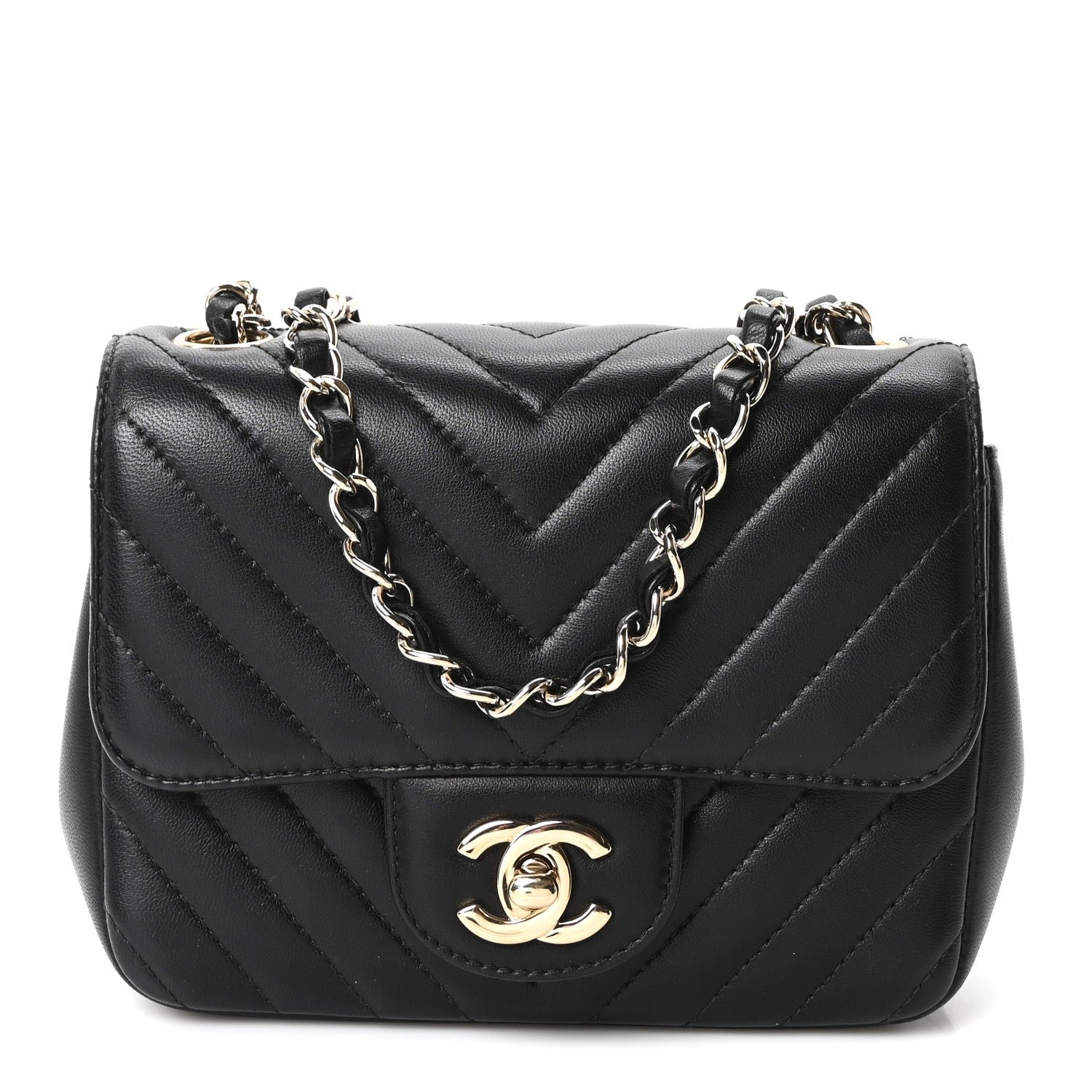 Chanel Lambskin Chevron Quilted Mini Square Flap Black