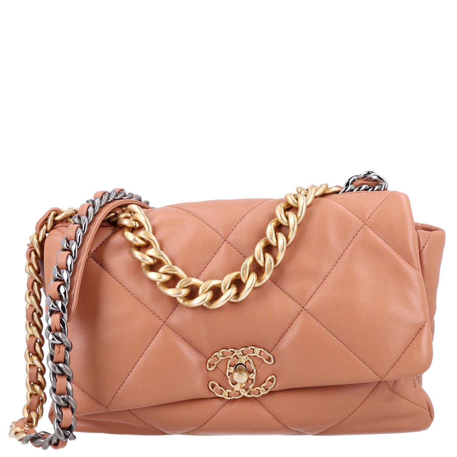 Chanel Lambskin Quilted Large Chanel 19 Flap Brown