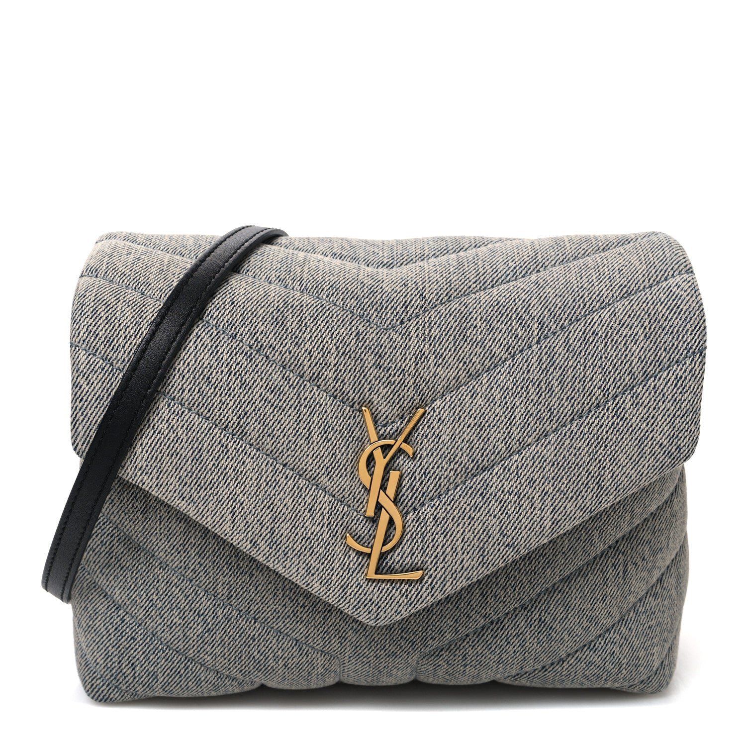Saint Laurent Denim Y Quilted Monogram Toy Loulou Crossbody Bag Grey