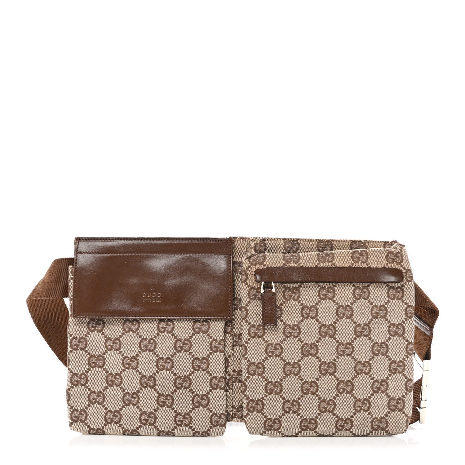 Gucci GG Monogram Web Double Pocket Belt Bag Ebony
