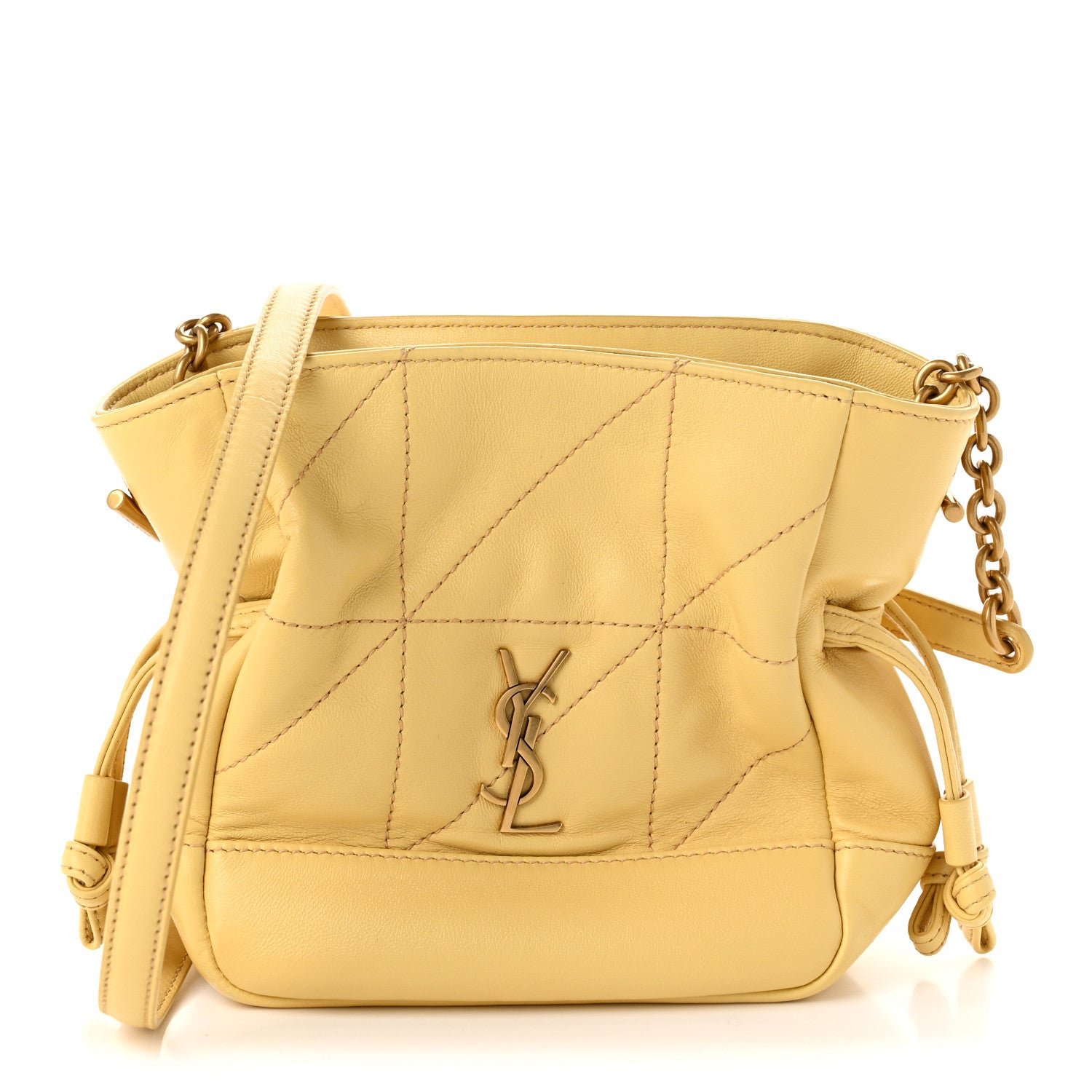 Saint Laurent Lambskin Matelasse Monogram Mini Jamie Shoulder Pouch Bag Soft Lemon