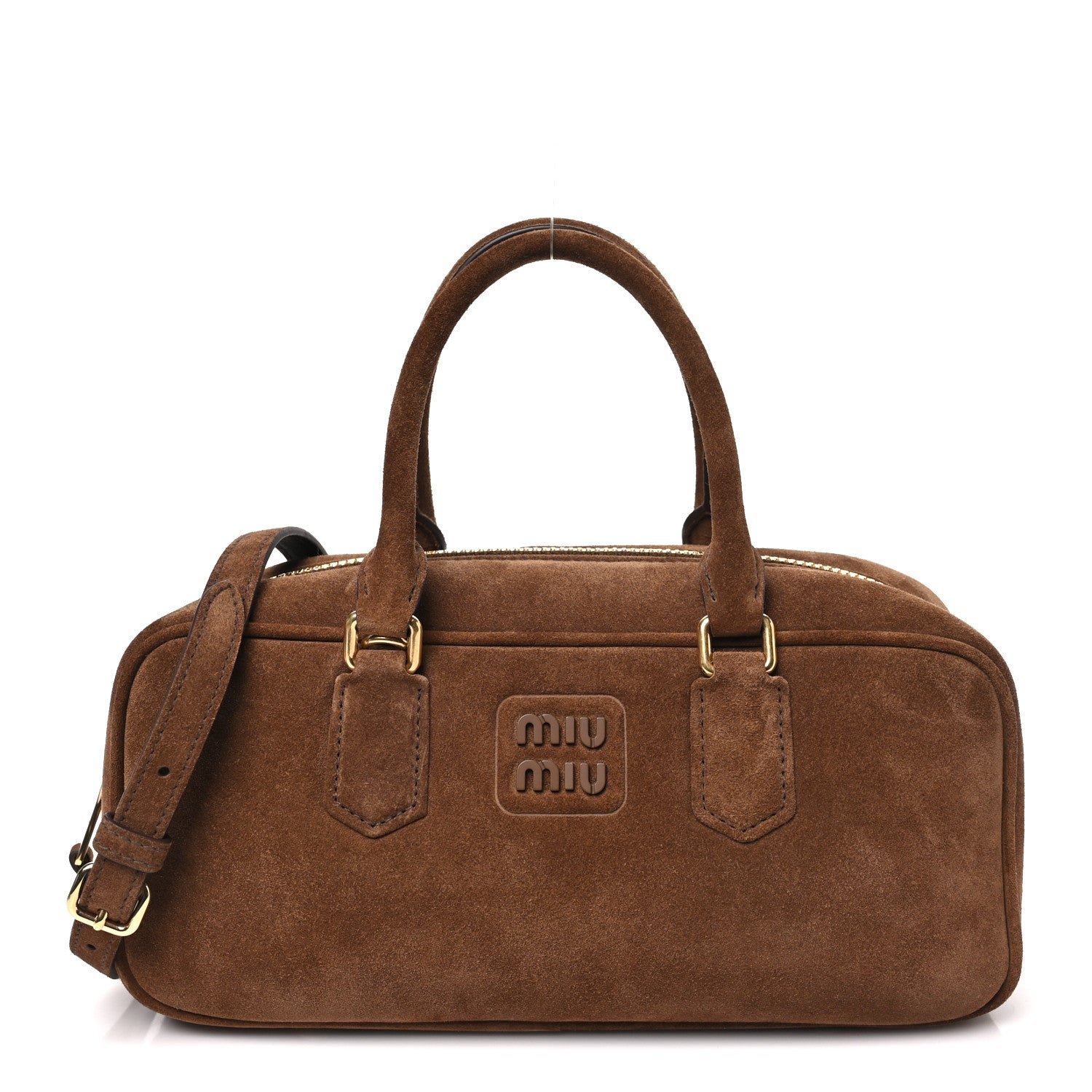 Miu Miu Suede Padded Regular Arcadie Top Handle Bag Cacao
