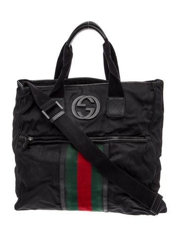 Web Vintage Black Nylon Web Interlocking Tote Shoulder Bag