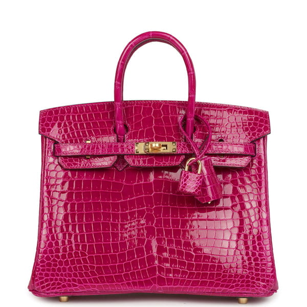 Hermes Hermes Birkin 25 Rose Scheherazade Shiny Porosus Crocodile Gold Hardware
