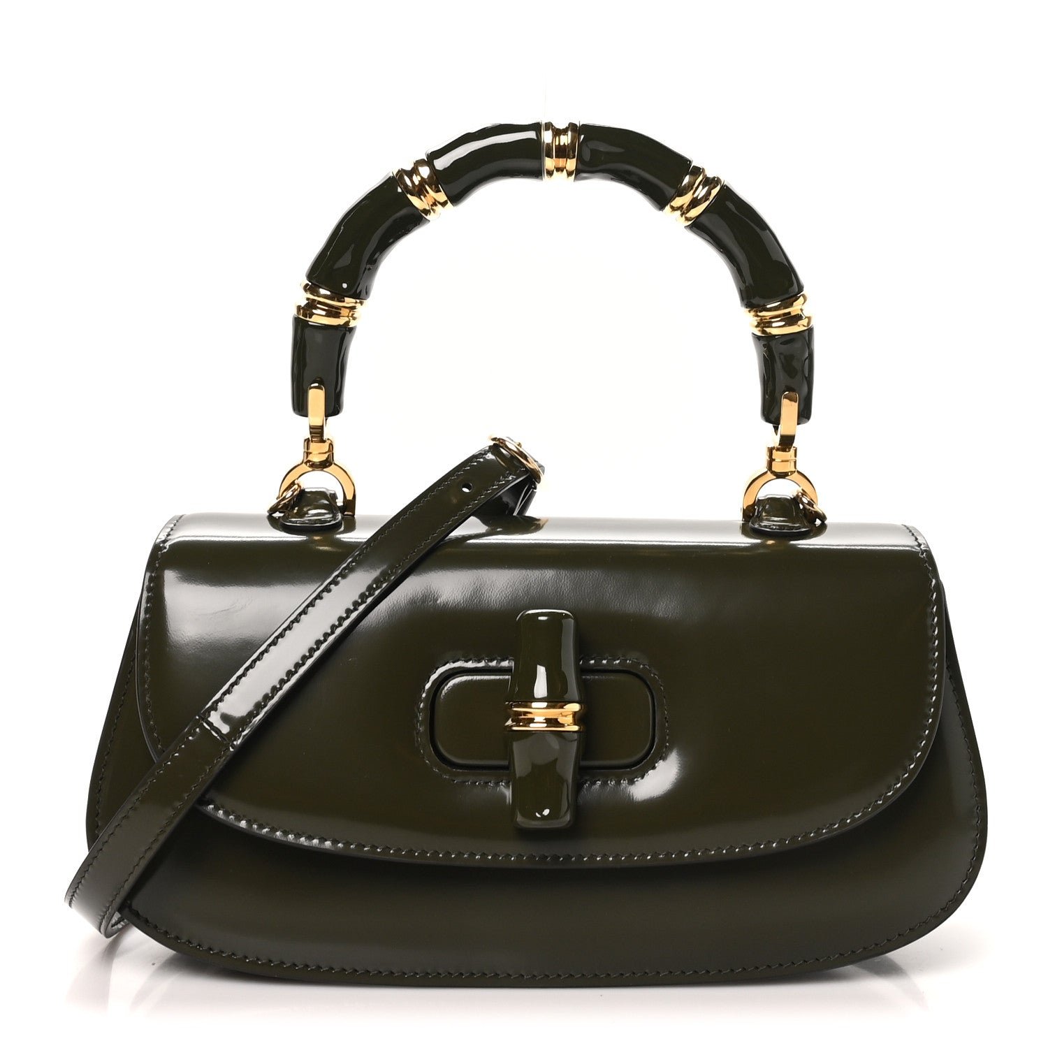 Gucci Shiny Polished Calfskin Medium Bamboo Luscious Green