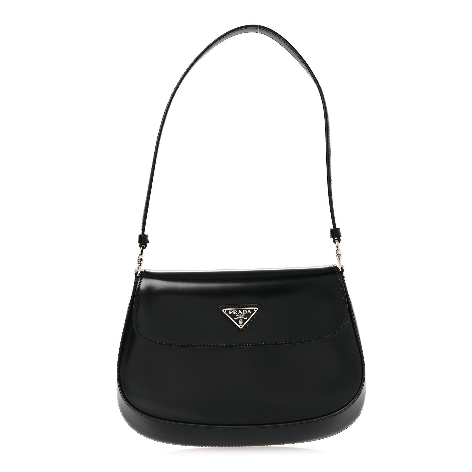 Prada Spazzolato Cleo Flap Shoulder Bag Black