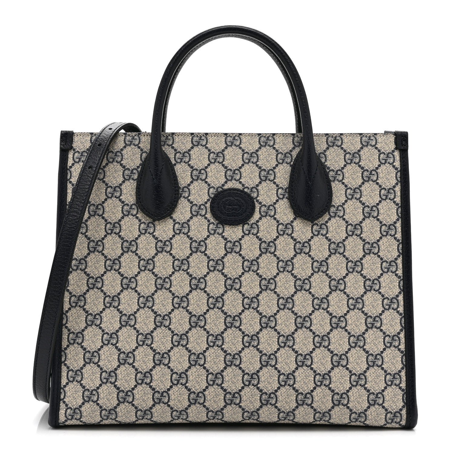 Gucci GG Supreme Monogram Textured Dollar Calfskin Small Retro Interlocking G Tote Bag Beige Blue