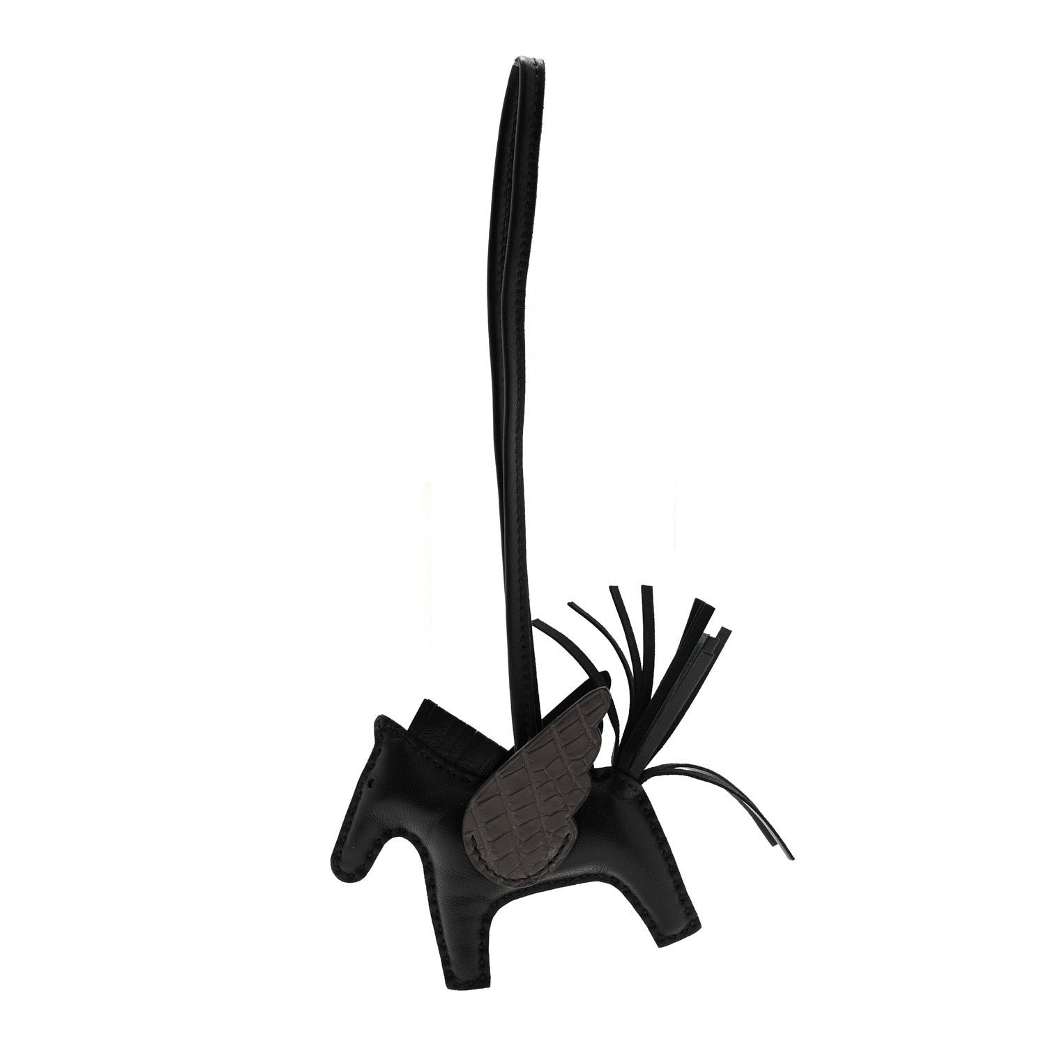 Hermes Hermes Milo Lambskin Matte Alligator Touch Grigri Rodeo Pegase Horse Bag Charm PM Black Graphite