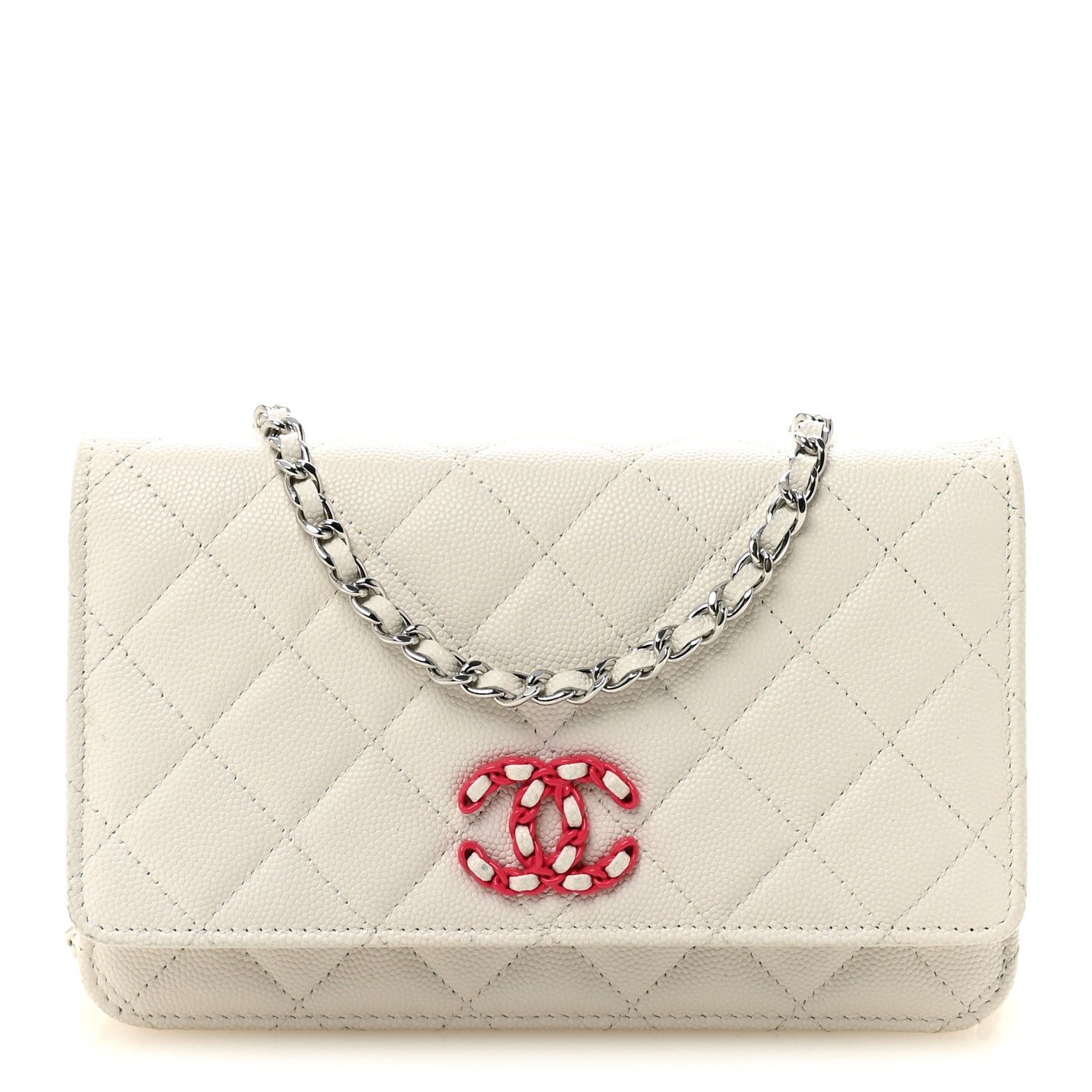 Chanel Caviar Quilted Chanel 19 Wallet On Chain WOC White Pink