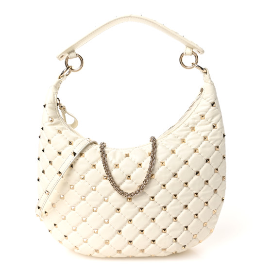 Valentino Garavani Nappa Small Rockstud Spike Hobo Ivory