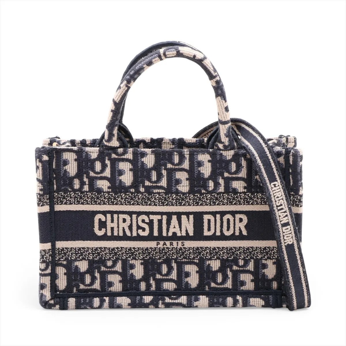 Christian Dior Oblique Mini book tote canvas 2 Way Handbag Navy Blue