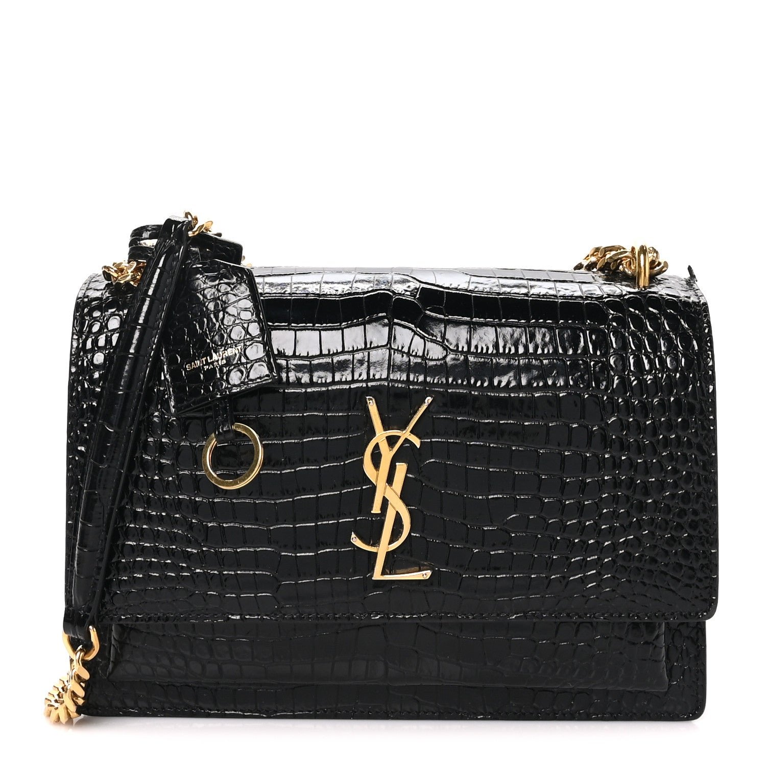 Saint Laurent Calfskin Crocodile Embossed Medium Monogram Sunset Black