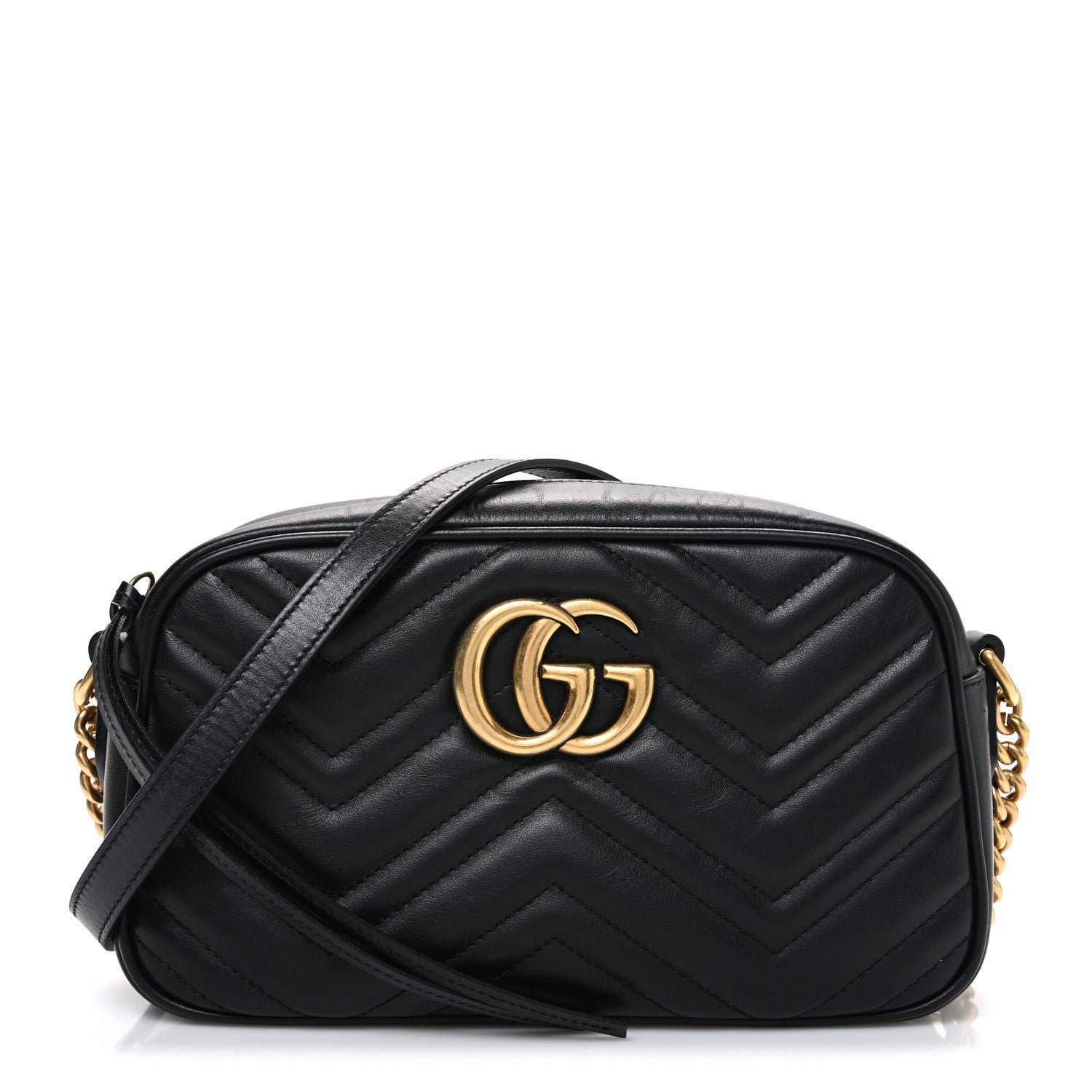 Gucci Calfskin Matelasse Small GG Marmont Chain Shoulder Bag Black