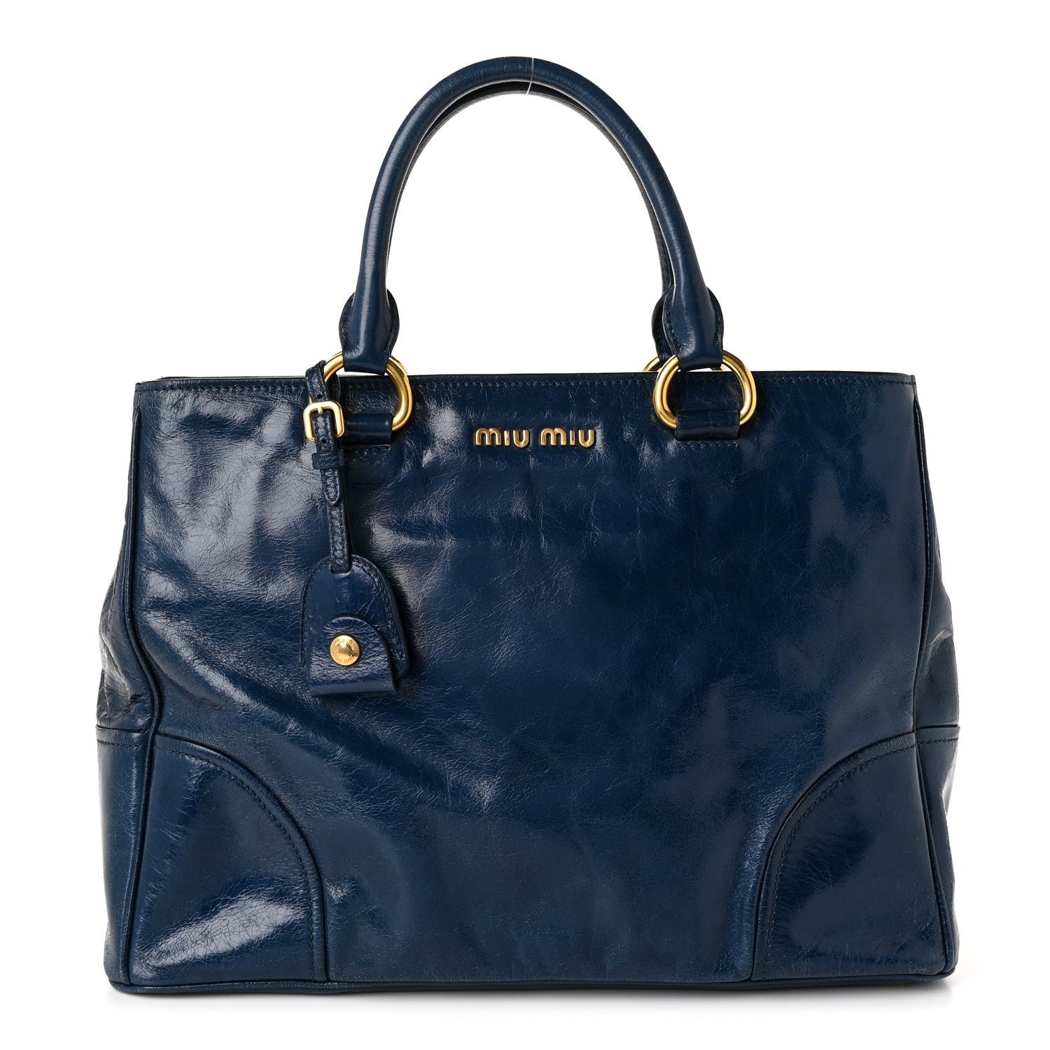 Miu Miu Vitello Shine Top Handle Satchel Cobalto