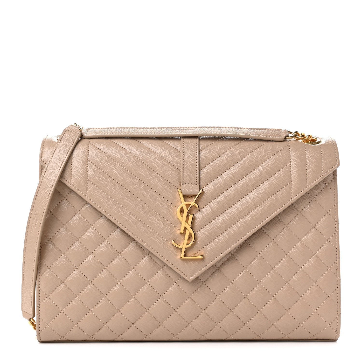 Saint Laurent Grain De Poudre Mixed Matelasse Large Triquilt Monogram Satchel Dark Beige