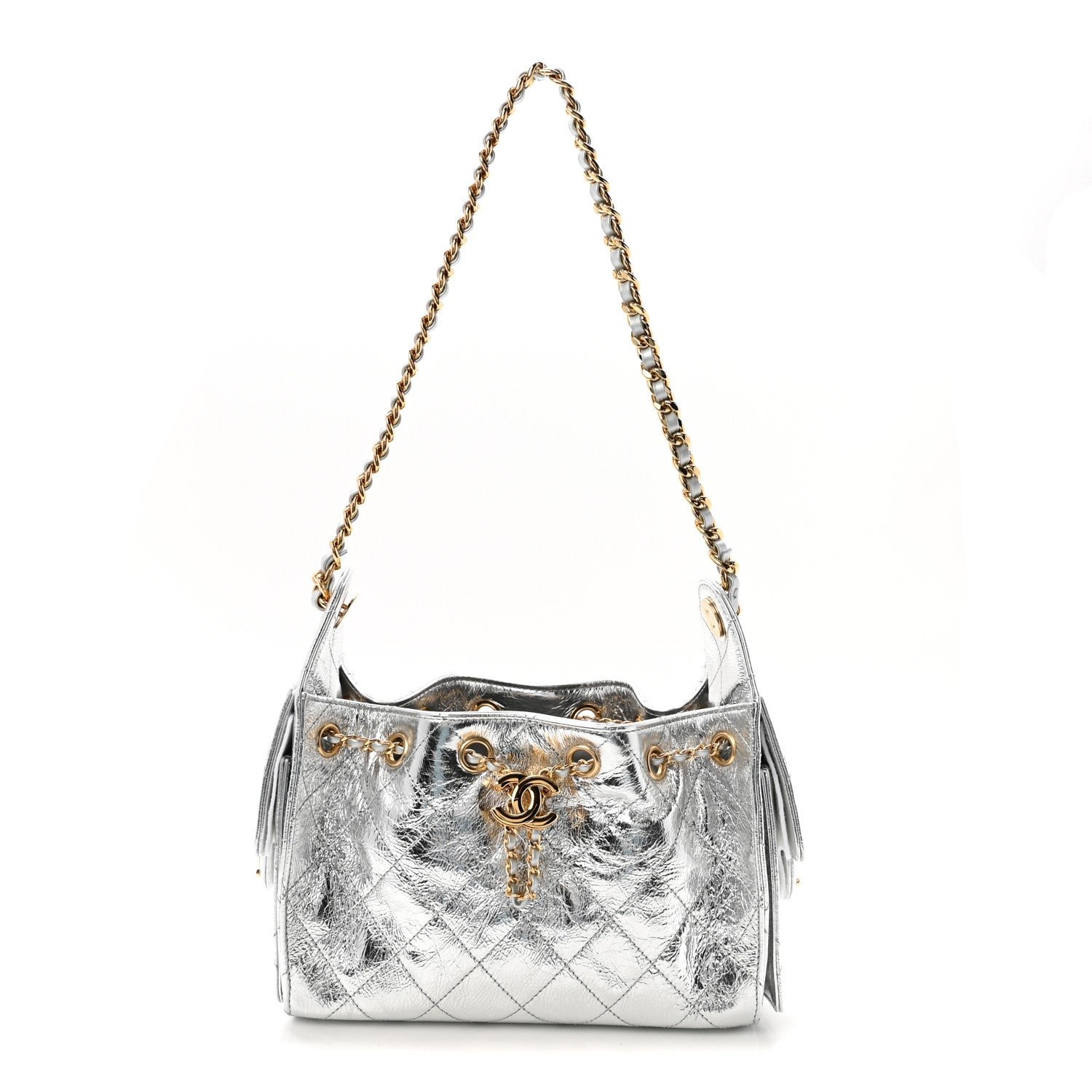 Chanel Metallic Aged Calfskin Quilted Mini Chanel 25 Handbag Silver