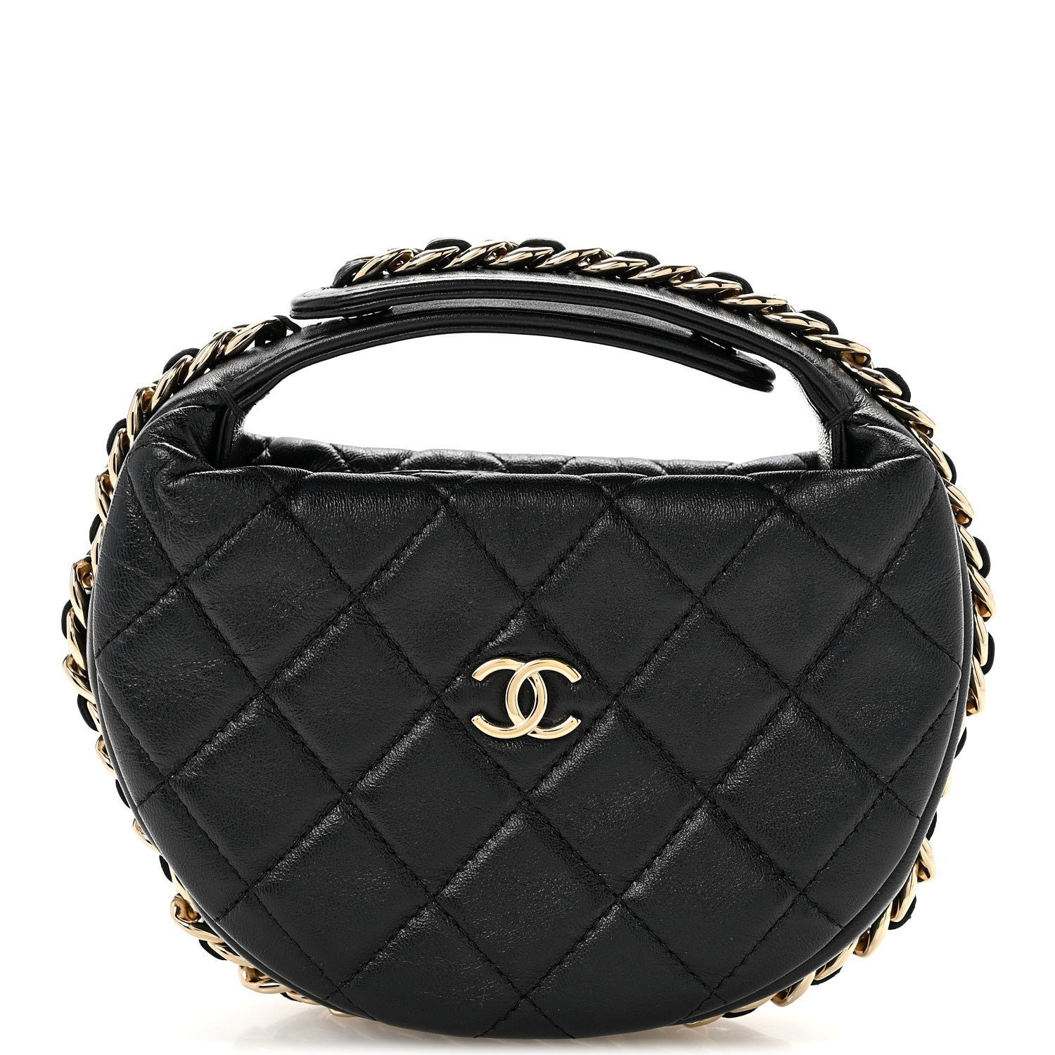 Chanel Lambskin Quilted Chain Around Pouch Hobo Black