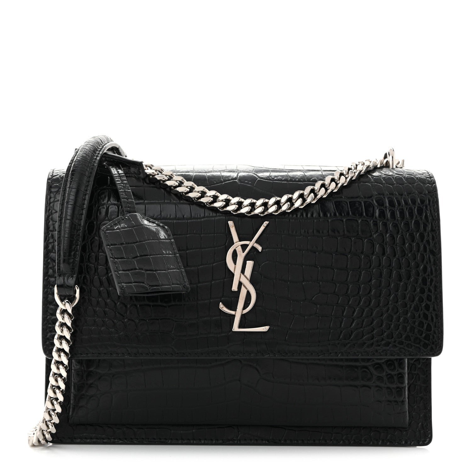 Saint Laurent Calfskin Crocodile Embossed Medium Monogram Sunset Black