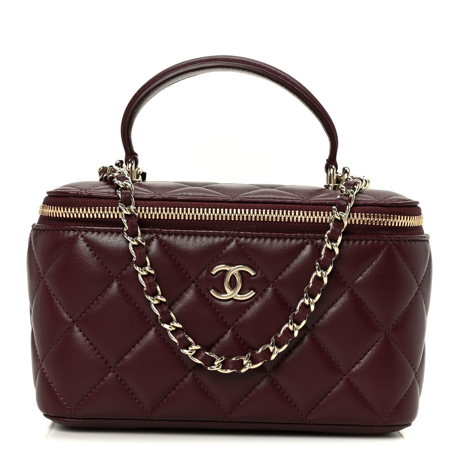 Chanel Lambskin Quilted Small Top Handle Vanity Case With Chain Burgundy