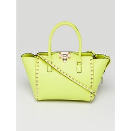 Valentino Valentino Fluo Yellow Leather Rockstud Small Double Handle Tote Bag