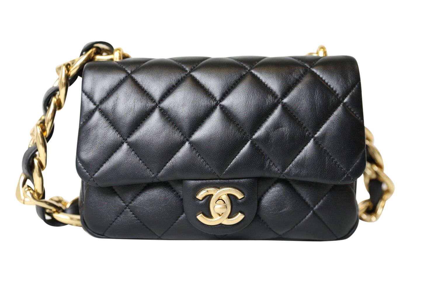 Chanel Funky Town Small, Black Lambskin with Gold Hardware, Preowned in Dustbag WA001