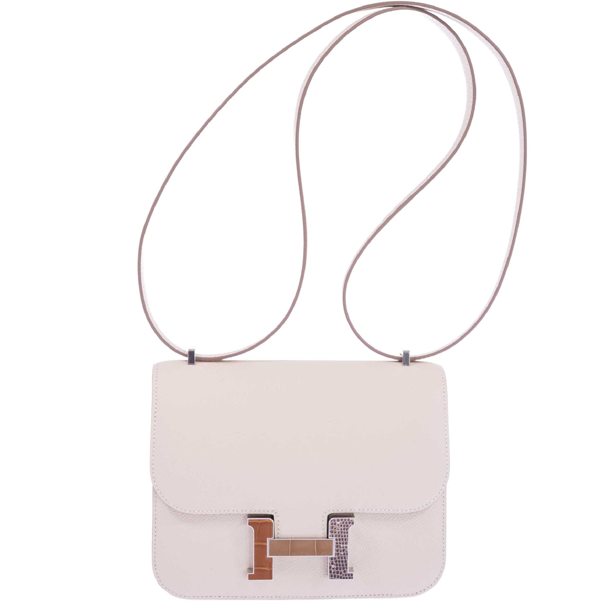 Hermès Constance 18 Mini III Mirror Bag  Craie Epsom - Tabac, Camel, Sable and Ombré Lizard Hardware