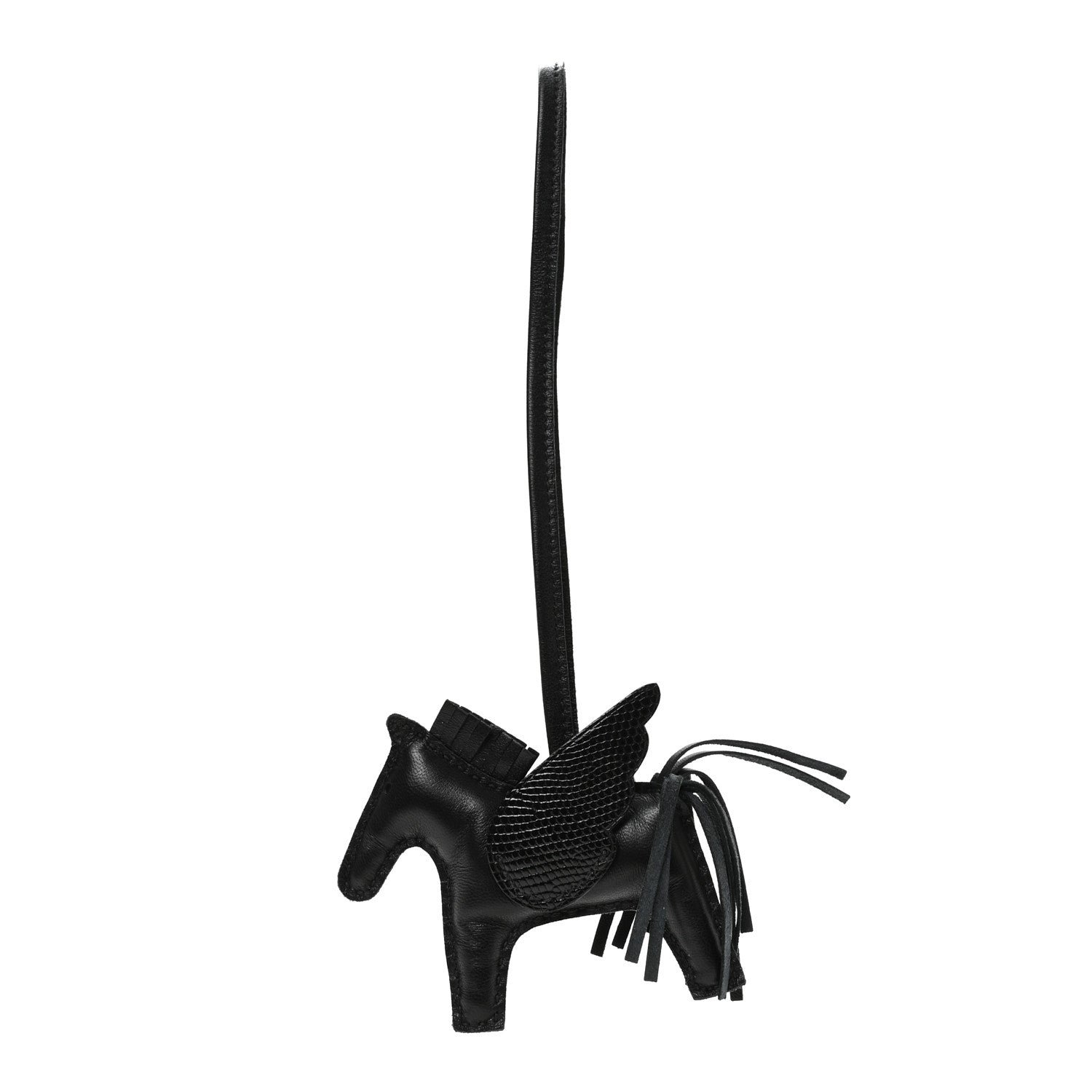 Hermes Milo Lambskin Lizard Touch Grigri Rodeo Pegase Horse Bag Charm PM So Black