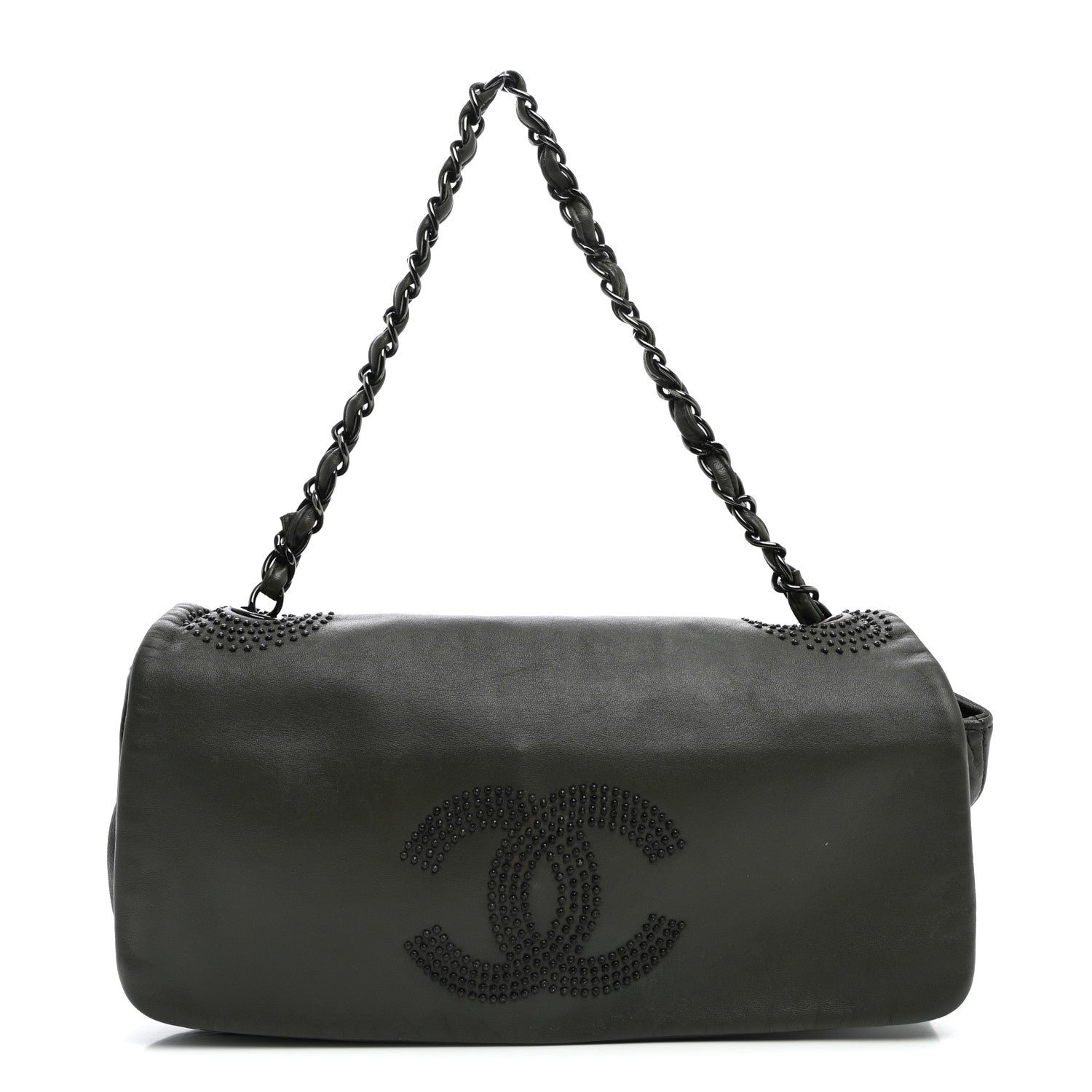 Chanel Lambskin Studded CC East West Flap Grey