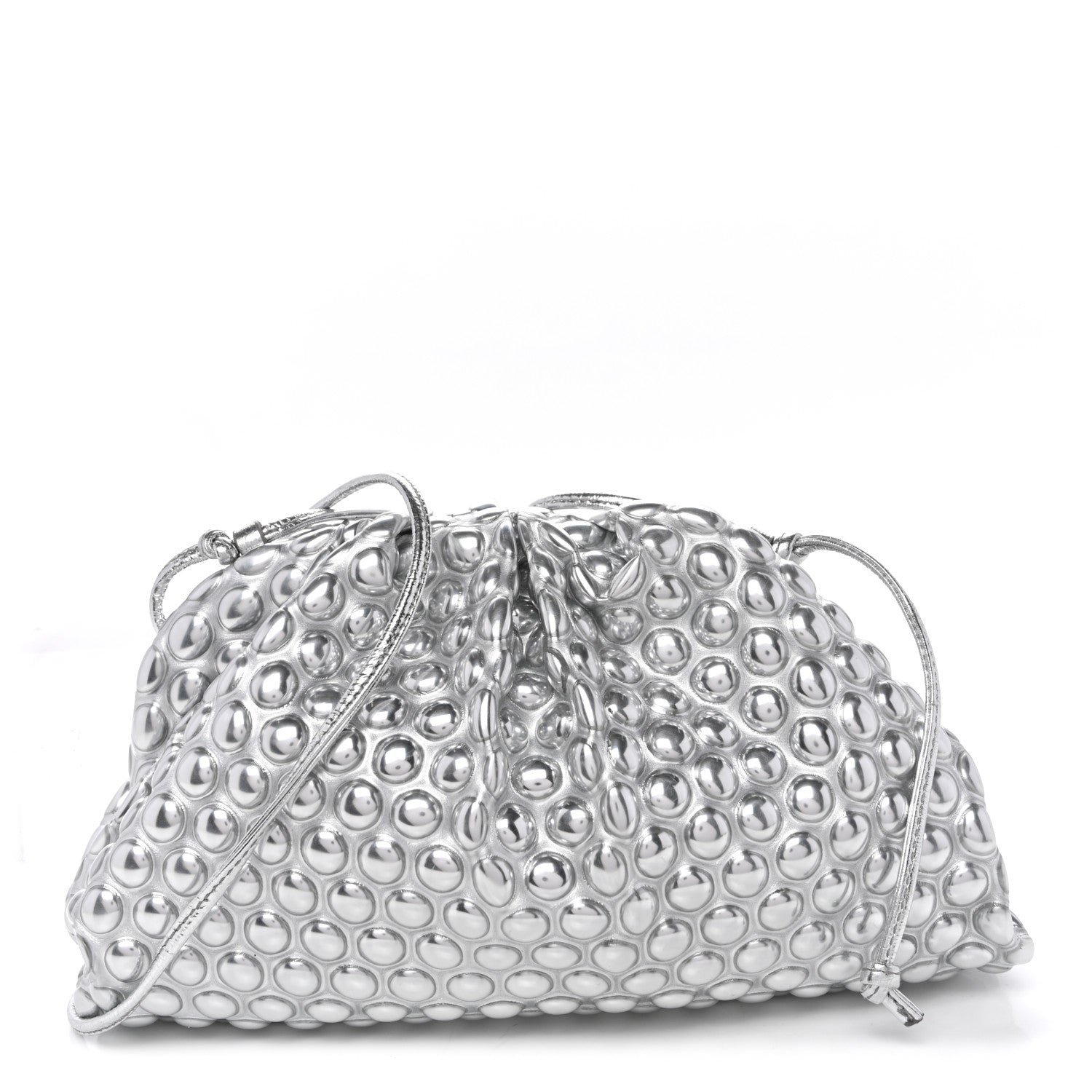 Bottega Veneta Metallic Fabric Bubble Wrap The Mini Pouch Silver