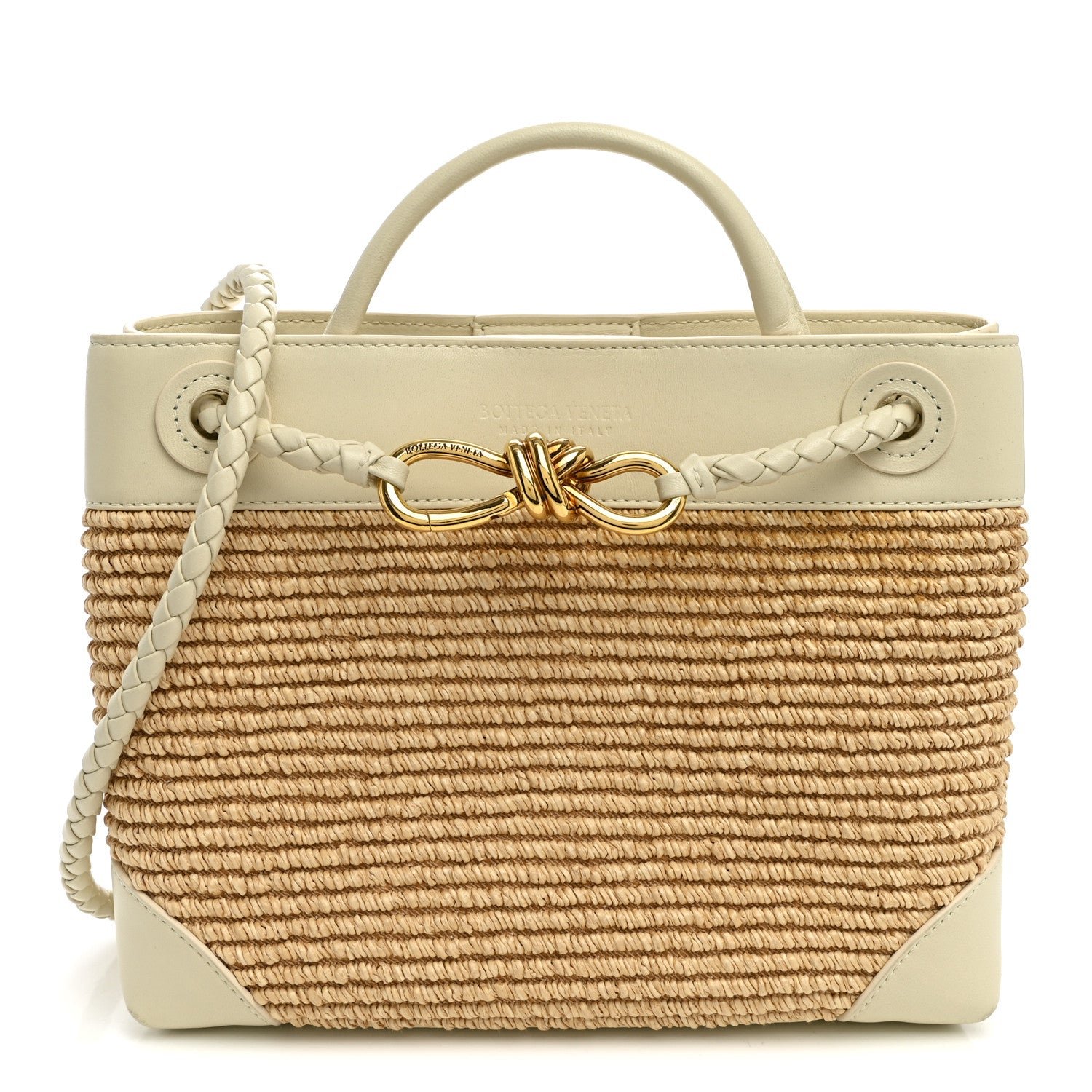 Bottega Veneta Bottega Veneta Raffia Calfskin Small Andiamo Shoulder Bag Sea Salt Natural
