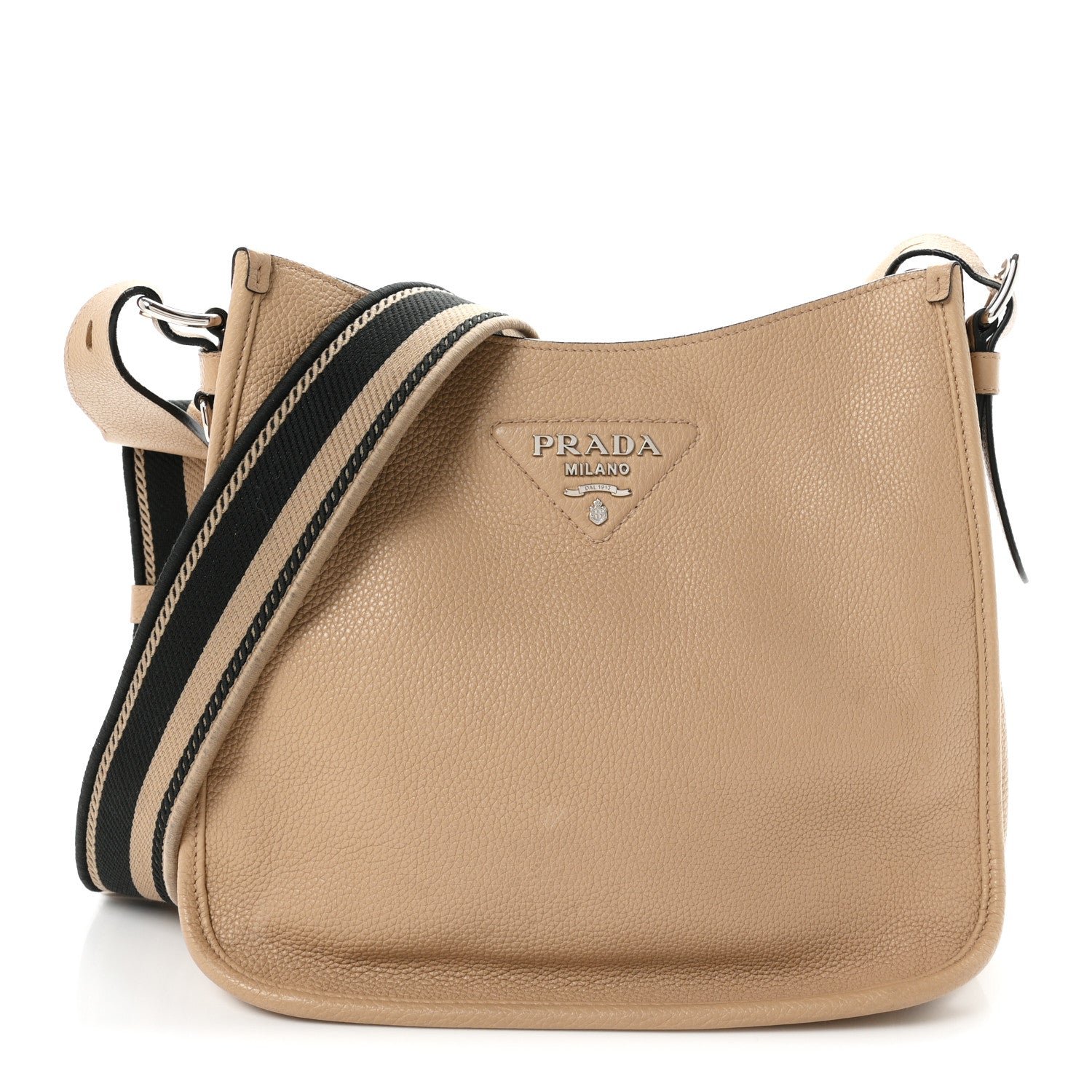 Prada Vitello Daino Soft Hobo Messenger Bag Sabbia