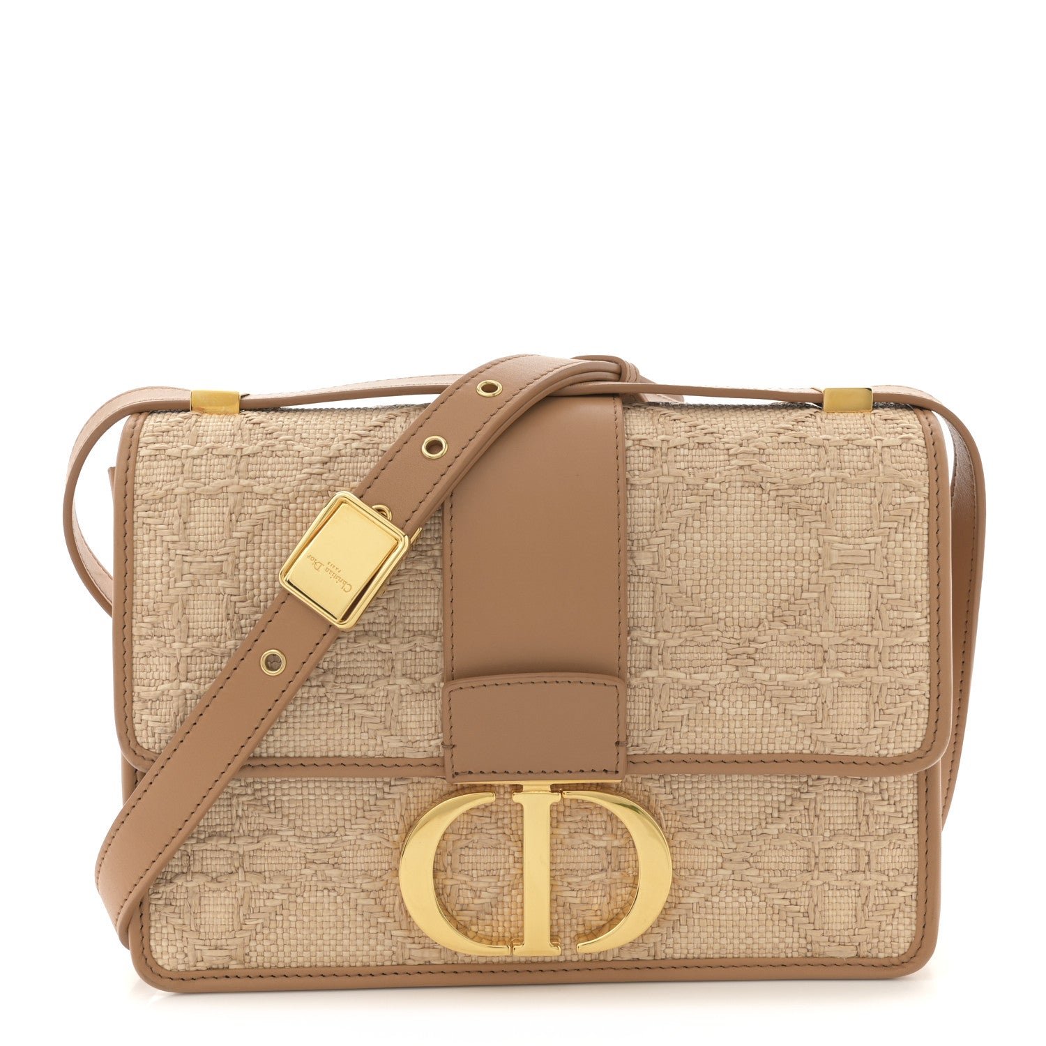 Dior Raffia Calfskin 30 Montaigne Flap Bag Beige