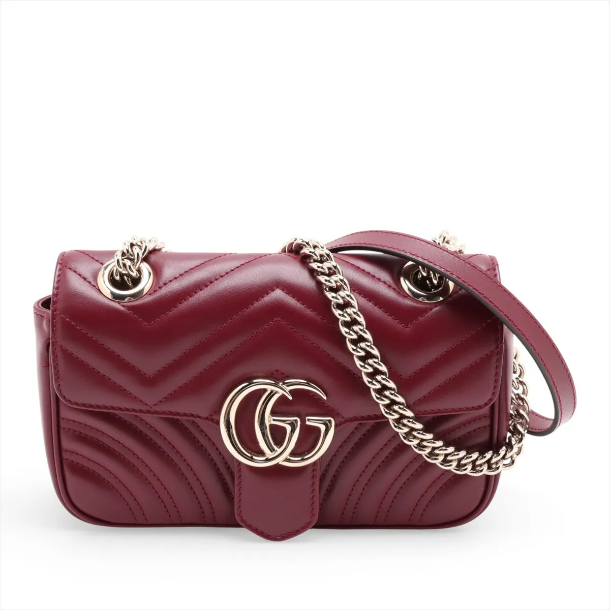 Gucci GG Marmont 446744 Leather Chain Shoulder Bag Bordeaux
